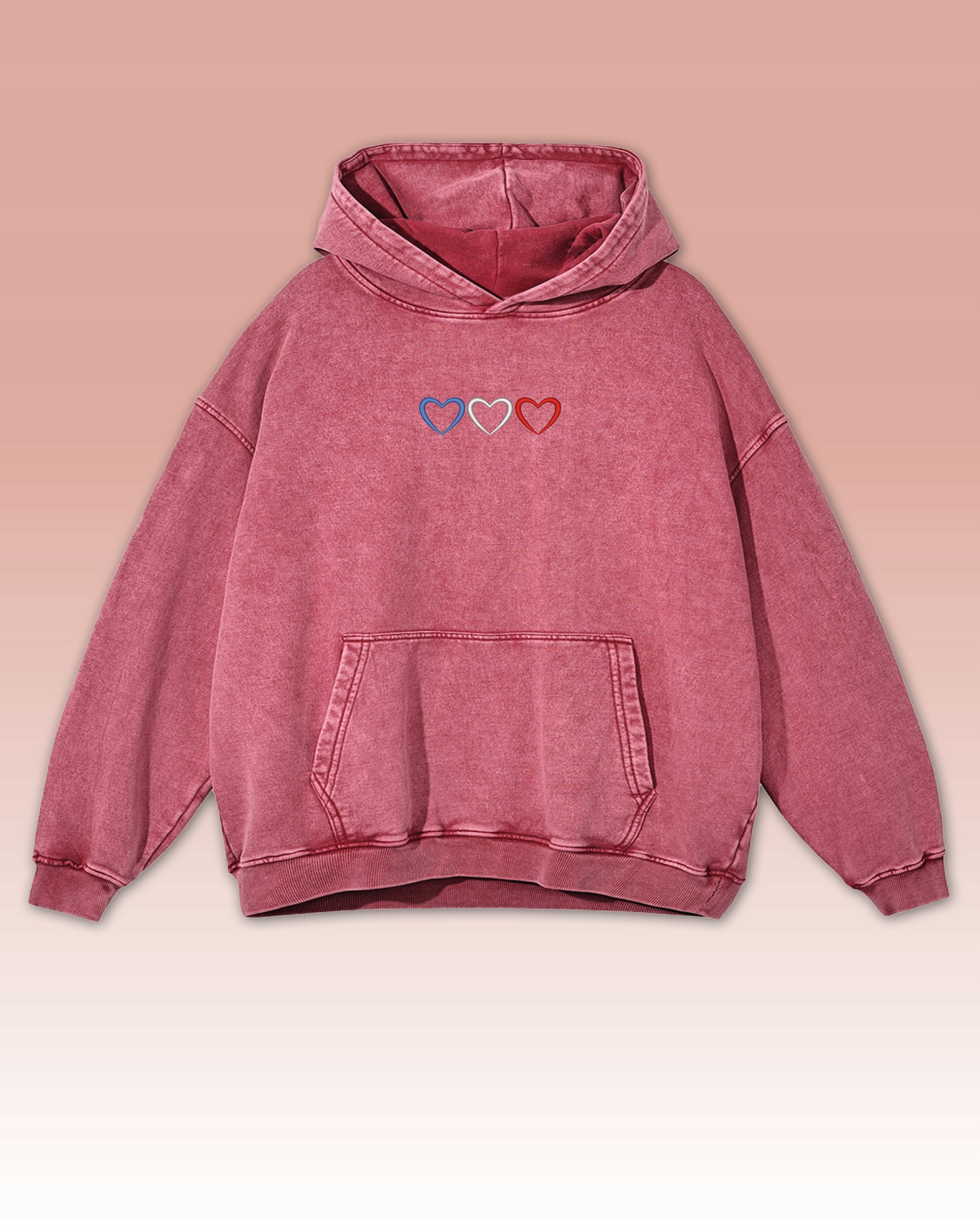 Mikina Francouzská Srdce Výšivka Oversize Spraná Vlajka Francie Červená XXL