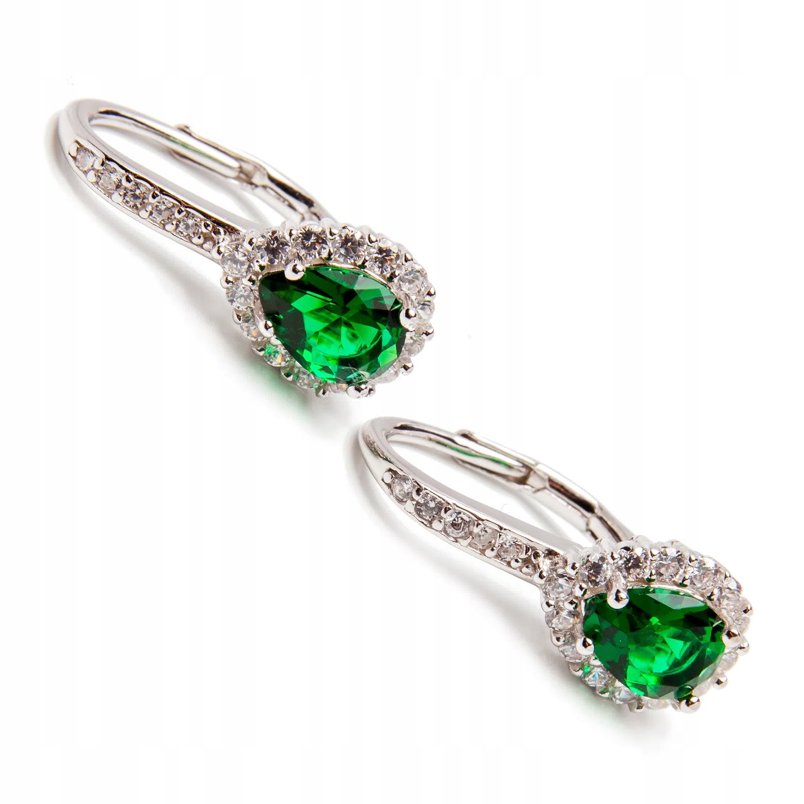 Stříbrné náušnice 925 Zelené Zirkony