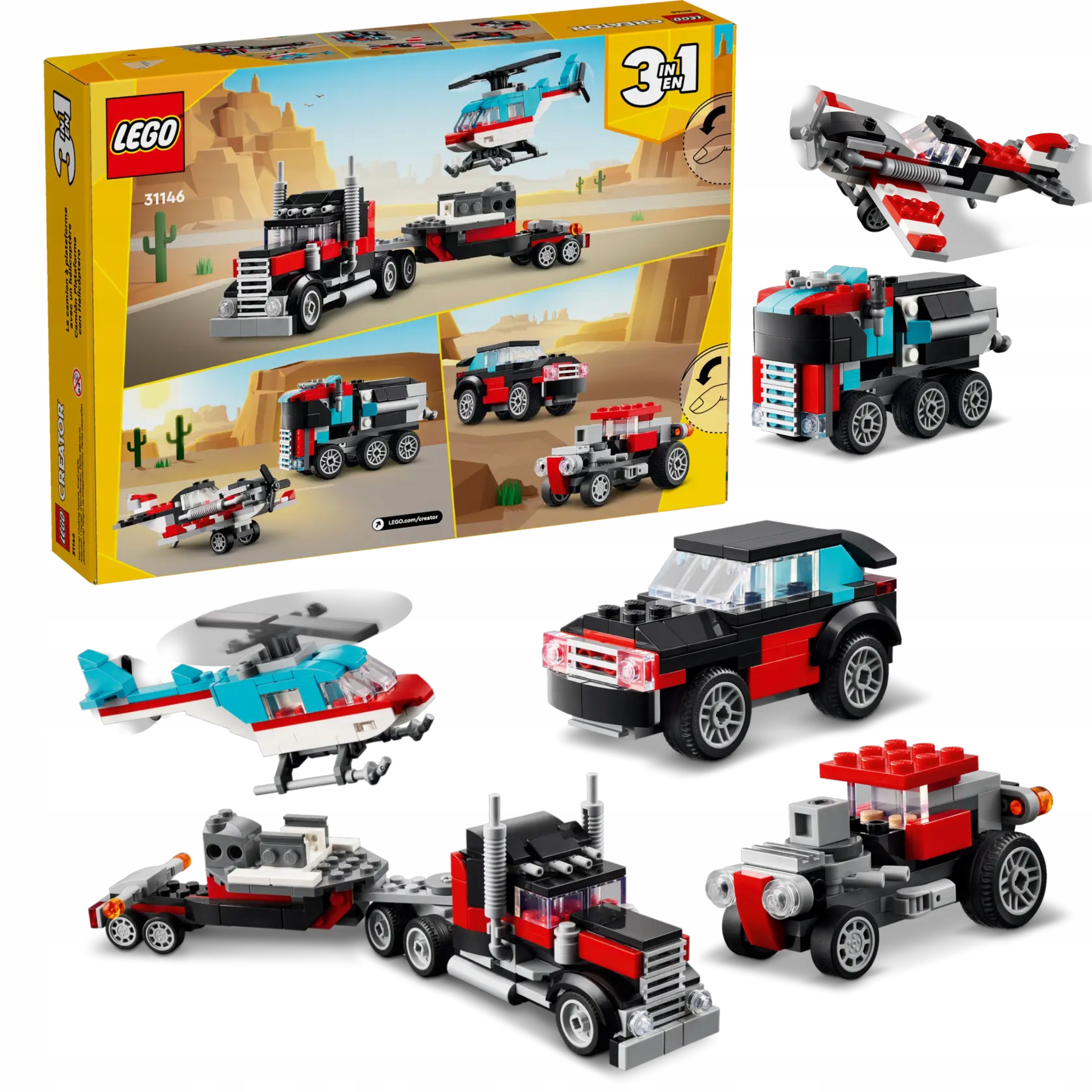 Lego Creator 31146 Ciężarówka Z Platformą I Helikopterem Klocki Zestaw 3w1