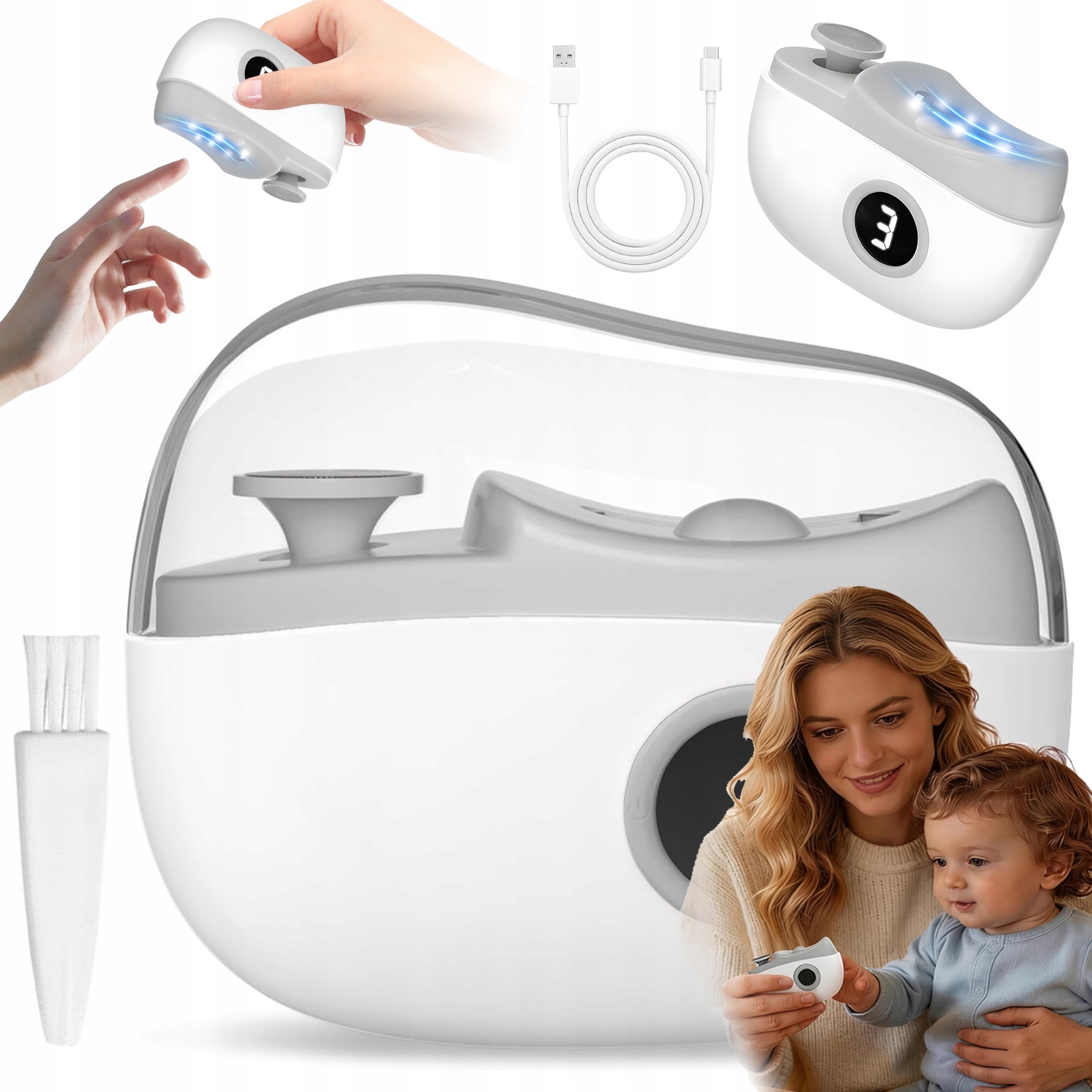 Elektrická Kleštička Na Nehty Pro Dospělé Děti 3 Rychlosti Led Usb