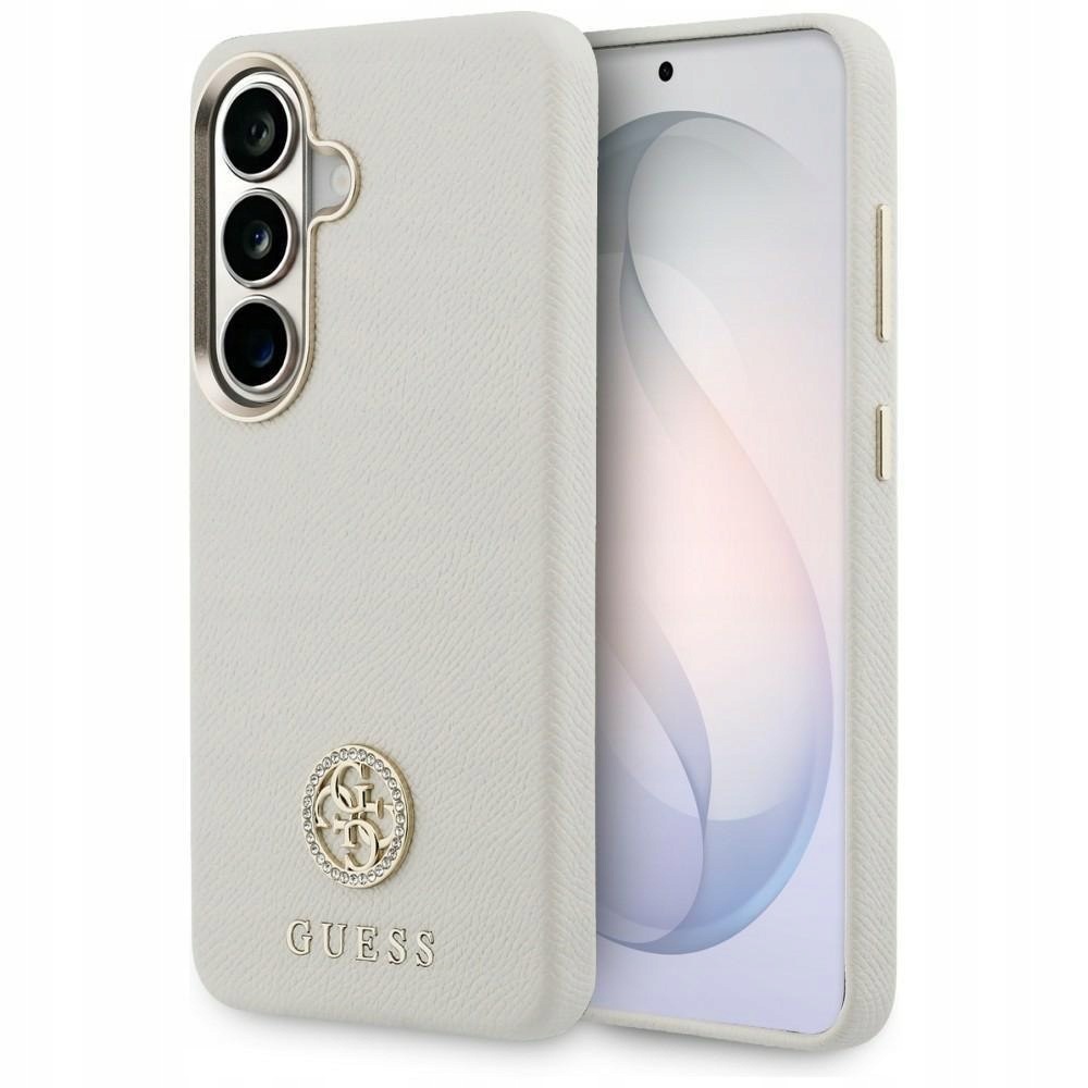 Etui Guess Rhinestone Round Logo MagSafe do Samsung Galaxy S26 beżowy