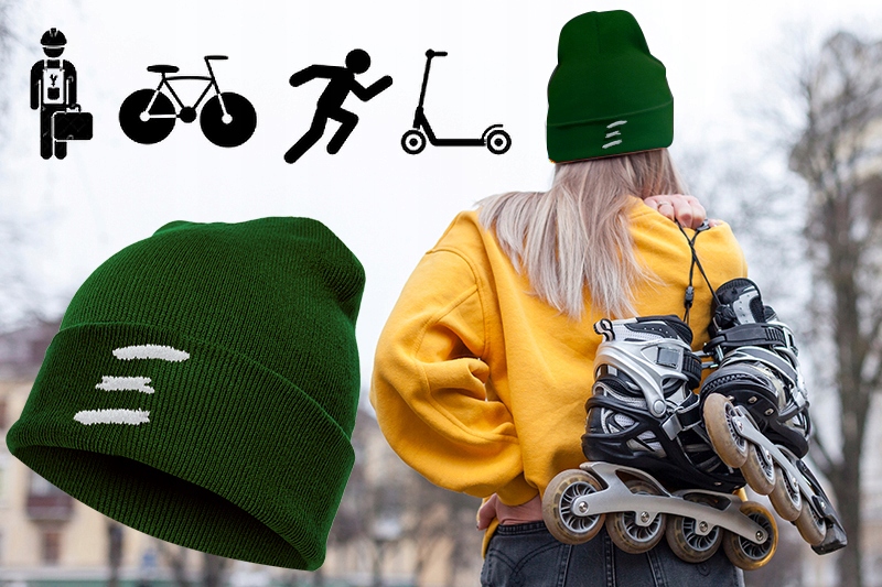 Czapka DLA MĘŻA CHŁOPAKA Z ODBLASKIEM ŚWIATEŁKIEM LED+RĘKAWICZKI DOTYKOWE Wysokość 10 cm