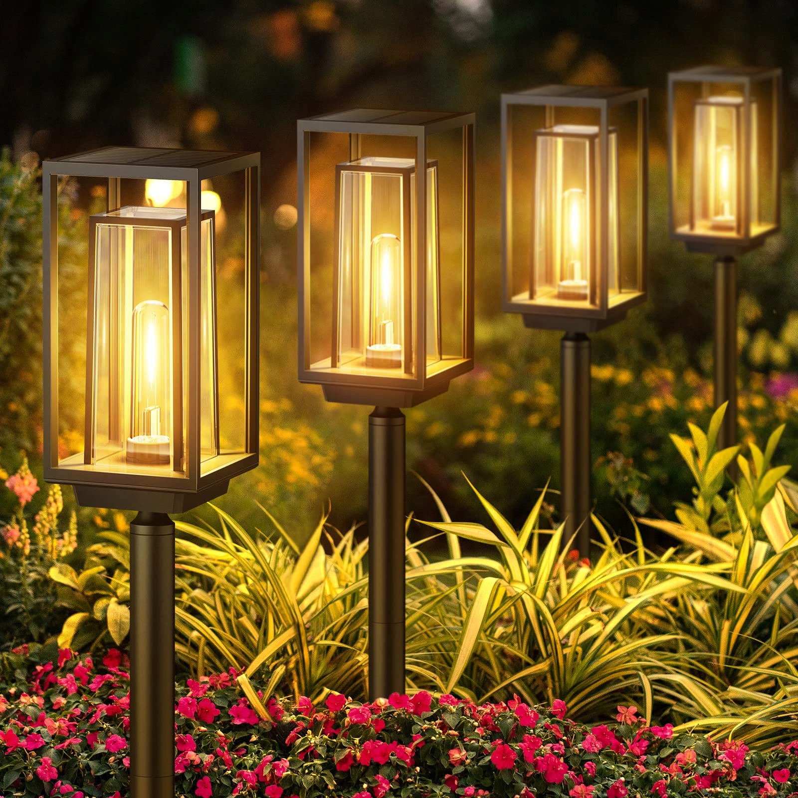Puaida Solárne vonkajšie záhradné lampy 4 kusy dekorácia chodníkov IP65
