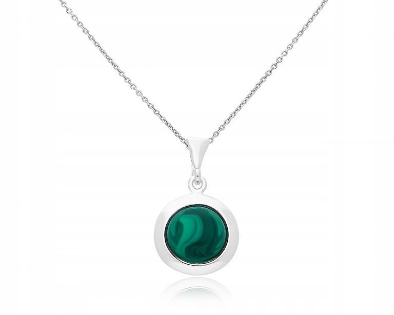 Stříbrný řetízek s přívěskem zelený malachit 925 dámský náhrdelník 40 cm