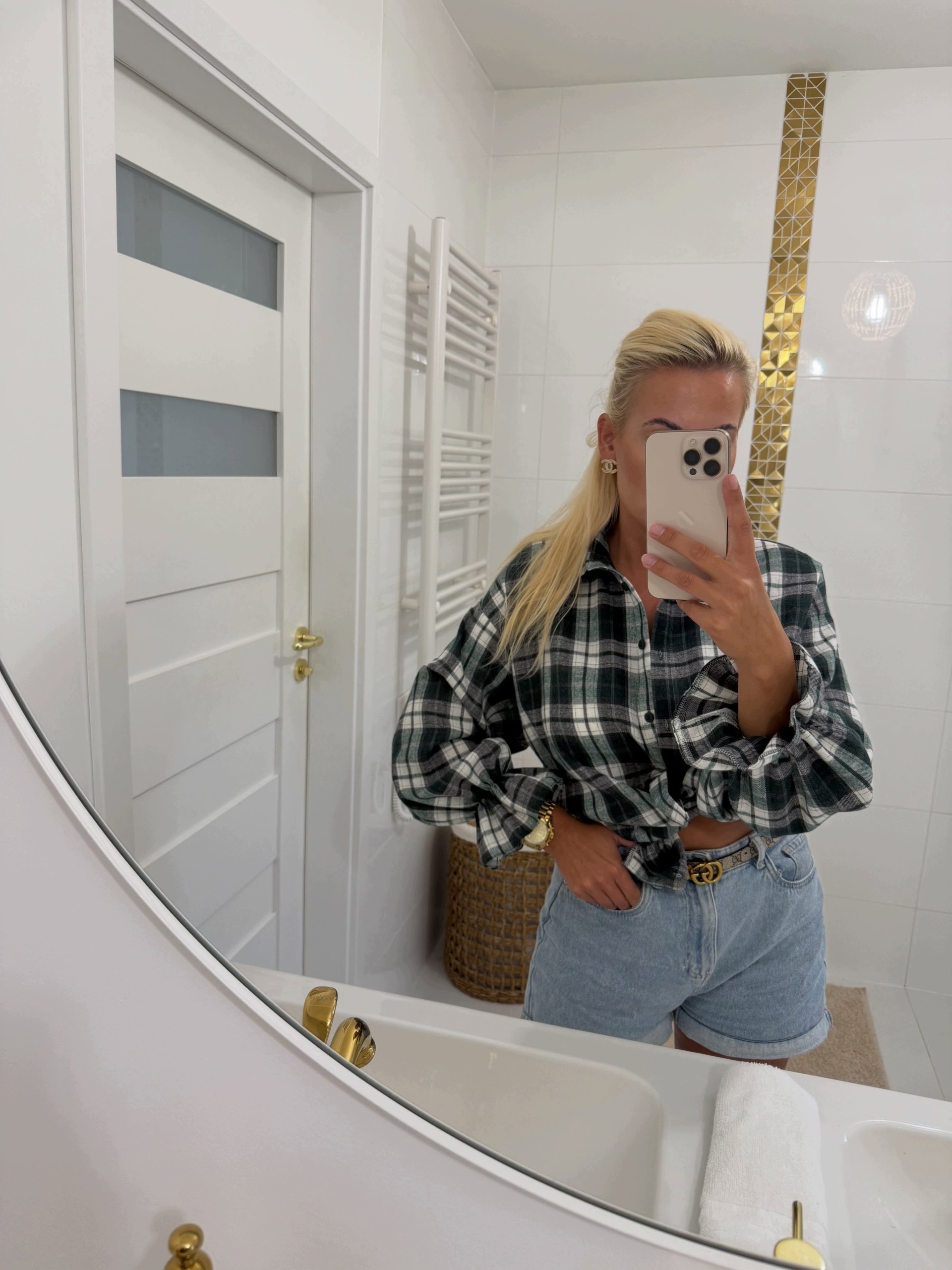 Kostkovaná Oversize Košile Gold Lady Lahvově Zelená Barva