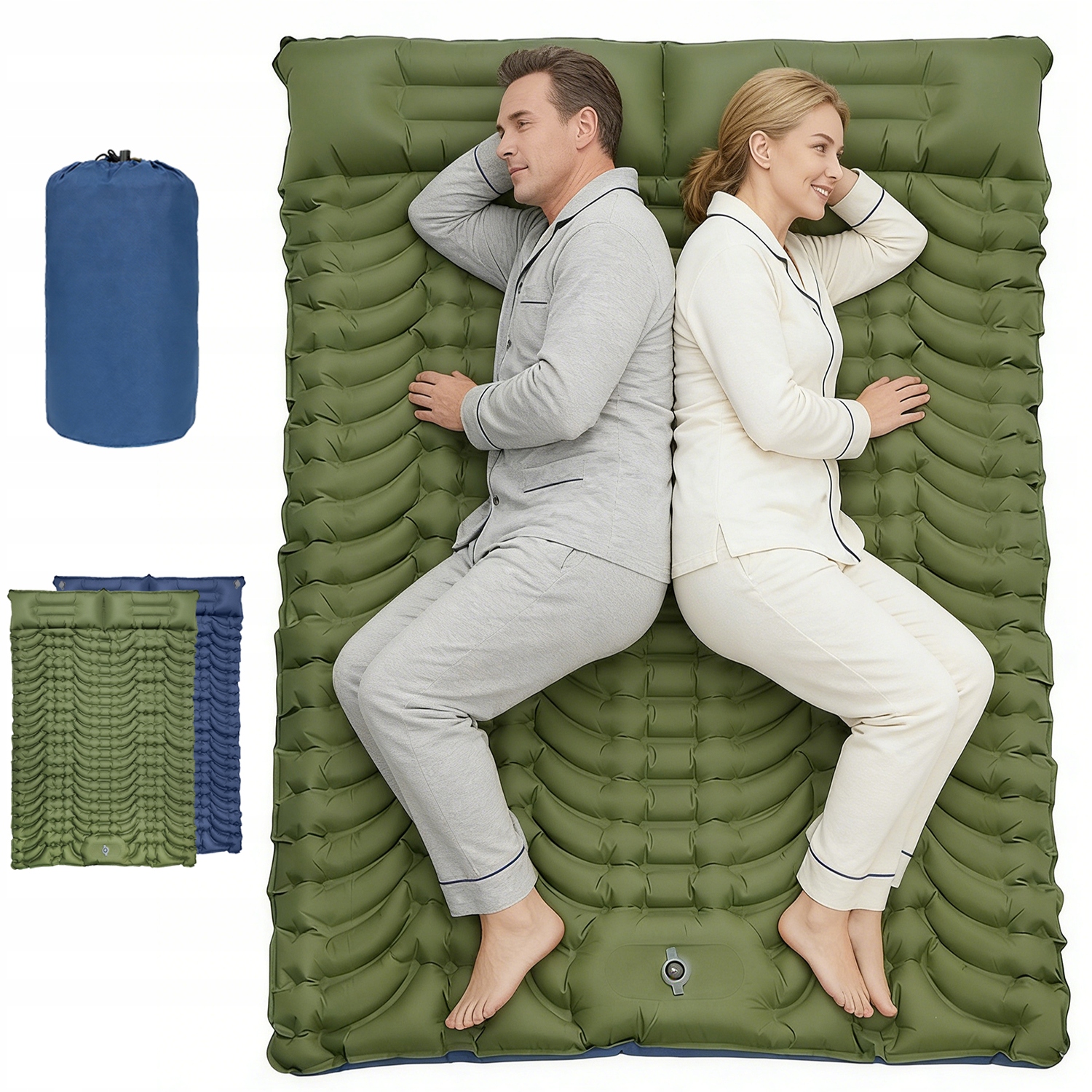 Dvojitá Nafukovací Podložka Na Spaní S Nožní Pumpou A Polštářem