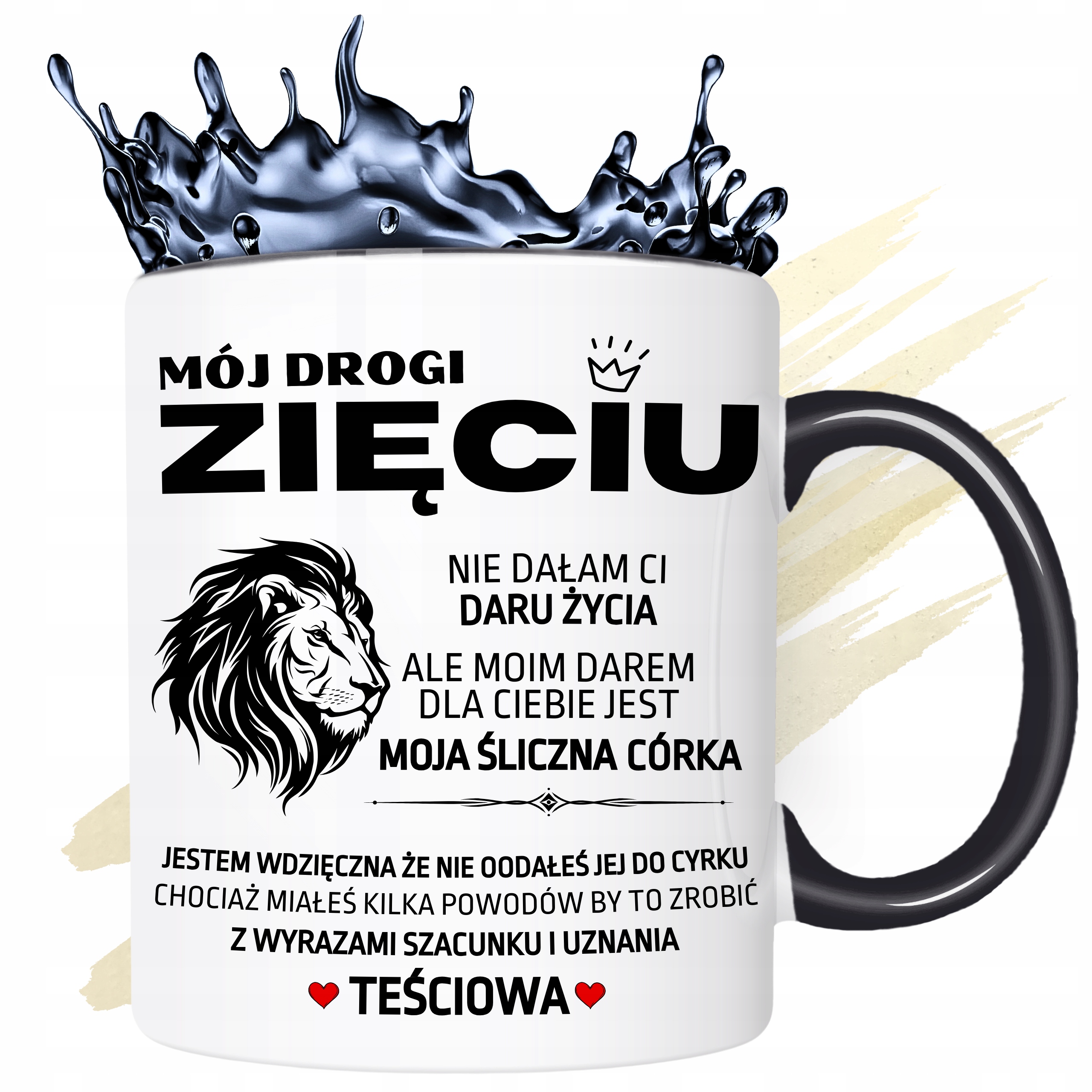 KUBEK CZARNY DLA ZIĘCIA SYNA OD TEŚCIOWEJ NA URODZINY PREZENT Z NADRUKIEM