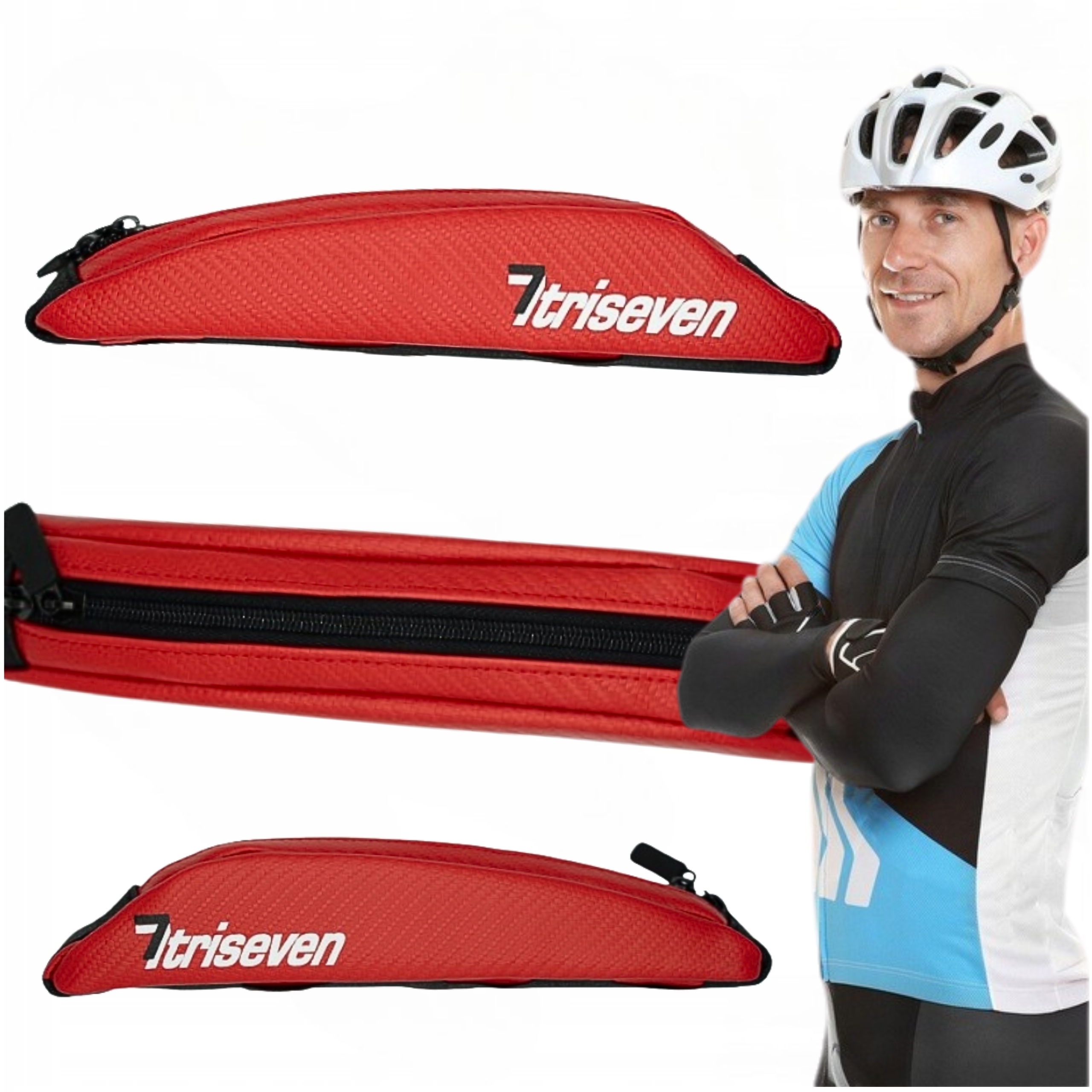 Sakwa rowerowa na rame czarne Triseven na triathlon mała czerwona