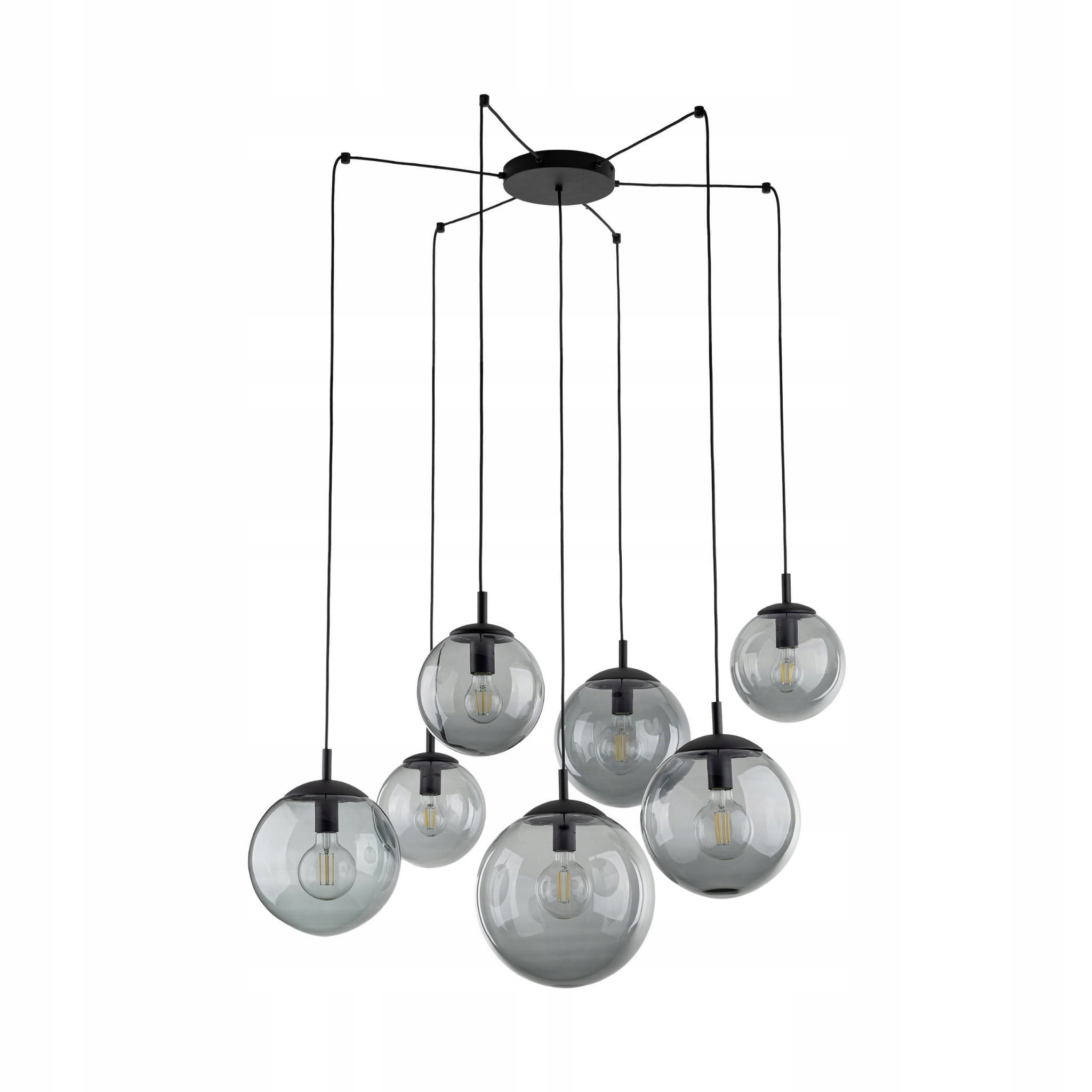 Tk Lighting Lampa wisząca siedem szklanych kloszy kulek Esme Czarny E27