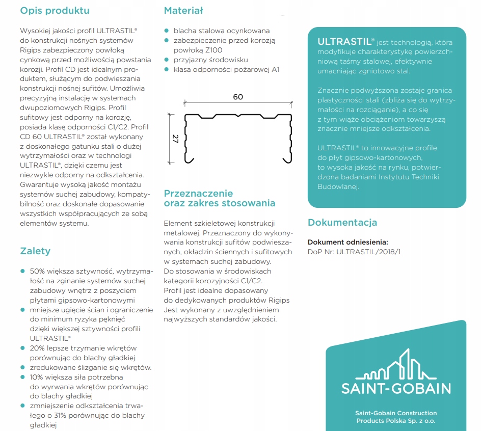 RIGIPS Profil CD 60/4m Ultrastil Marka Rigips