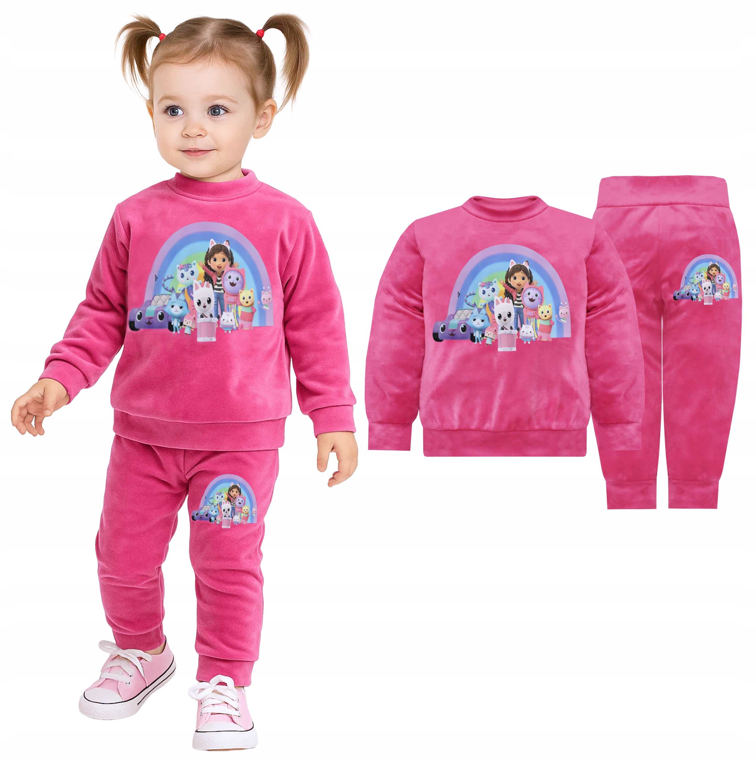 Komplet Dres dla Dziewczynki Welur Bluza Spodnie Bajka Kreskówka r 92 2040