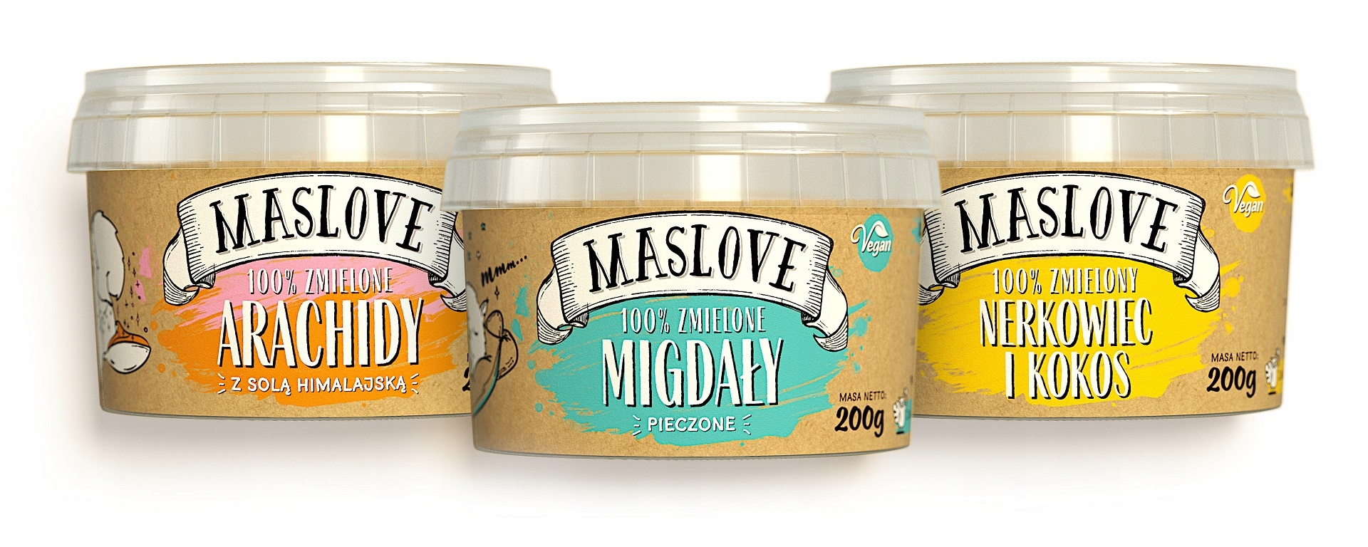 MASŁO ORZECHOWE MASLOVE ZESTAW MIGDAŁ KOKOS KREM Cechy dodatkowe ekologiczne wegańskie wegetariańskie
