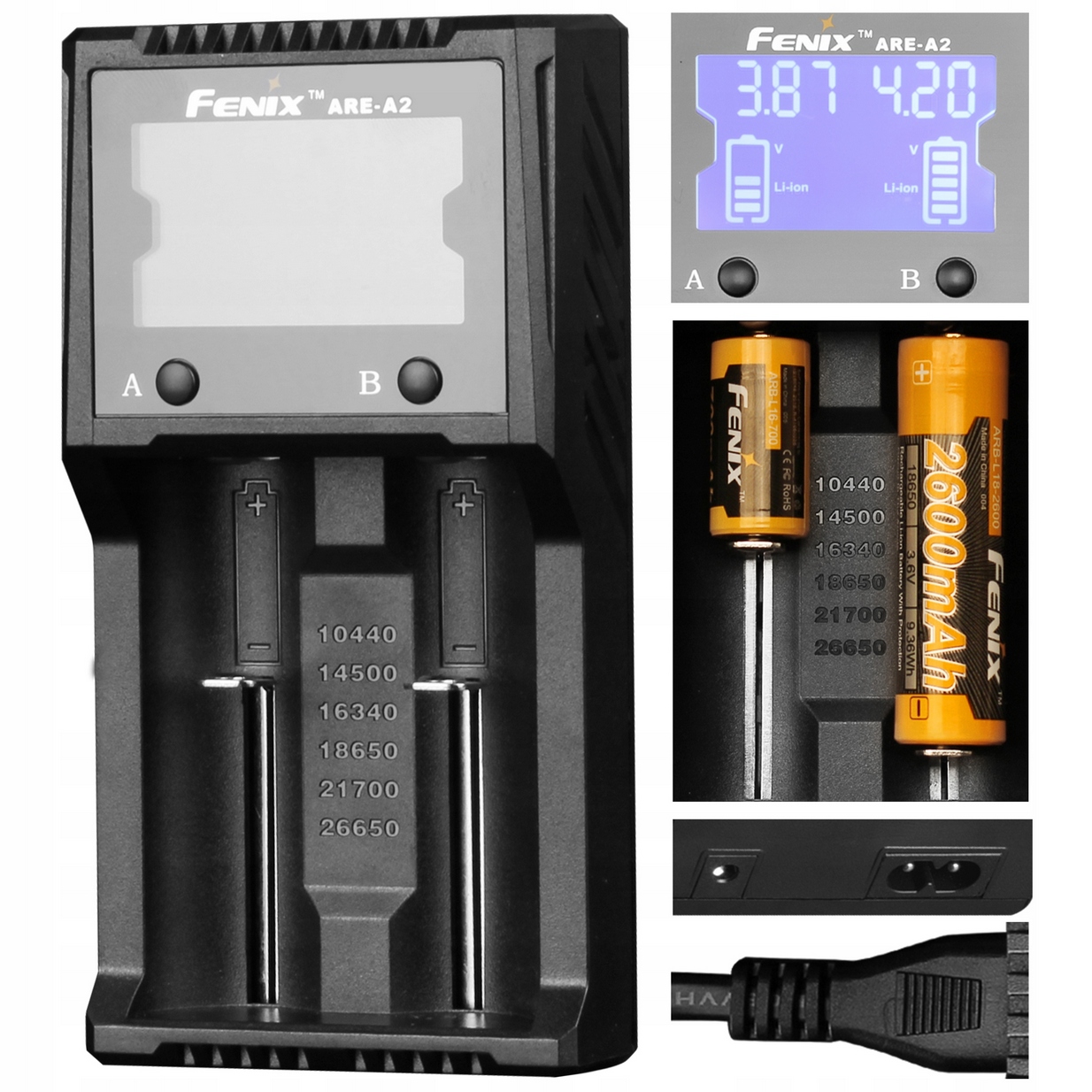 Ładowarka sieciowa Fenix ARE-A2 do akumulatorów 14500 16340 18650 21700 Aa