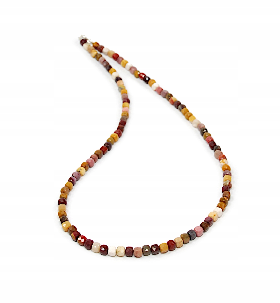 Náhrdelník přírodní jaspis Mookait mokait fazetované kostky 4 mm stříbro 925