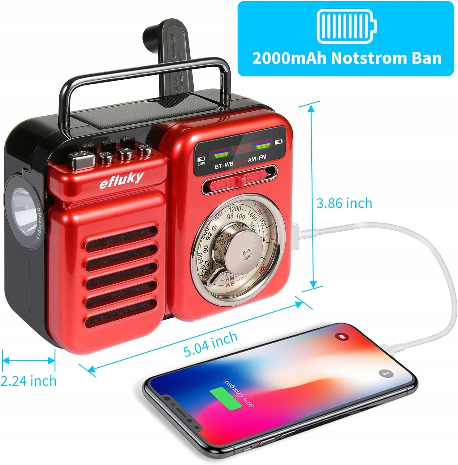 efluky Retro Radio Przenośne – Radio na Korbkę/Baterie z Wieloma Funkcjami EAN (GTIN) 5906667745238