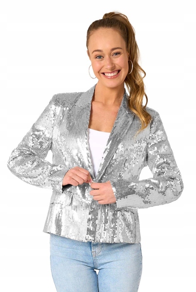 Kostým Sako Dámský Stříbrný Flitrový Suitmeister Deluxe Karneval S