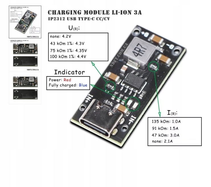 Ładowarka USB-C 3A Li-Ion/Li-Pol 3.6V/3.7V IP2312 Producent Delta Electronics