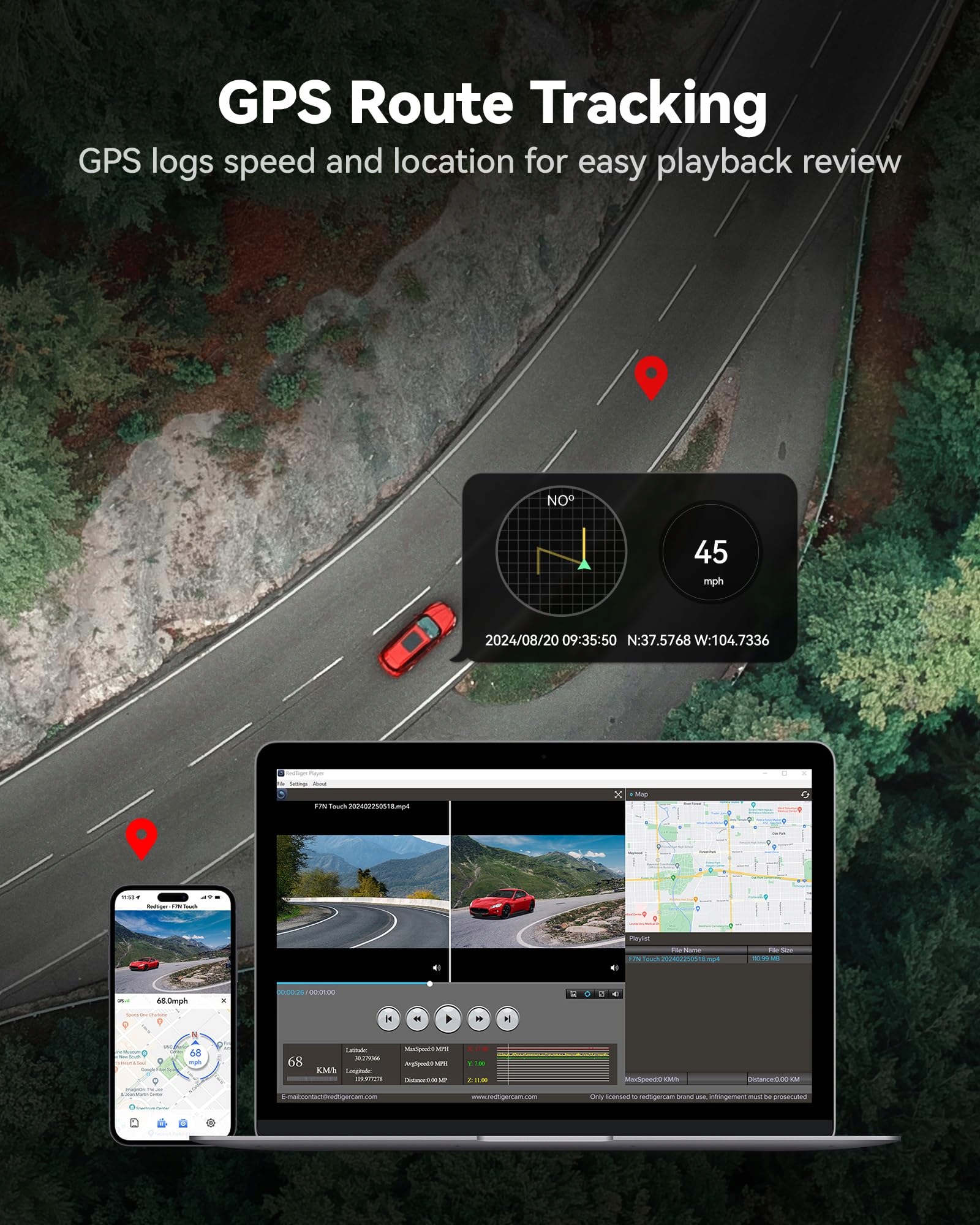 REDTIGER 4K Kamera Samochodowa Przód Tył Dotykowy Ekran GPS WiFi 128GB — miniatura 6