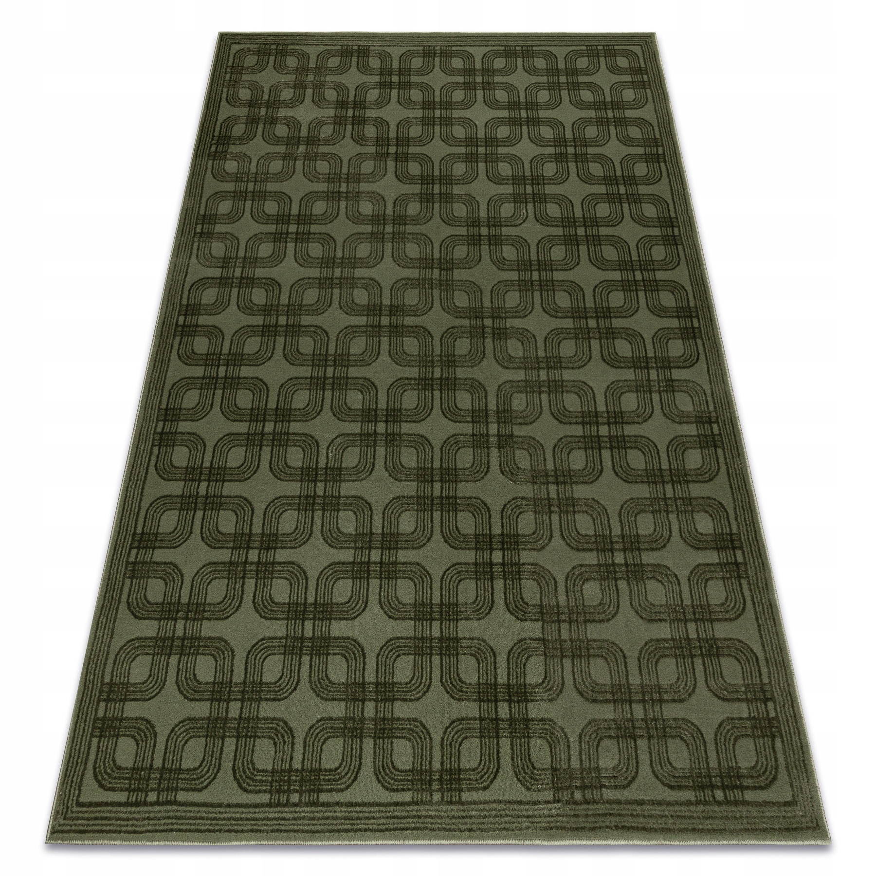 Koberec Moderní Do Obývacího Pokoje Ložnice zeleň Mřížka dvouúrovňový 80x150 cm