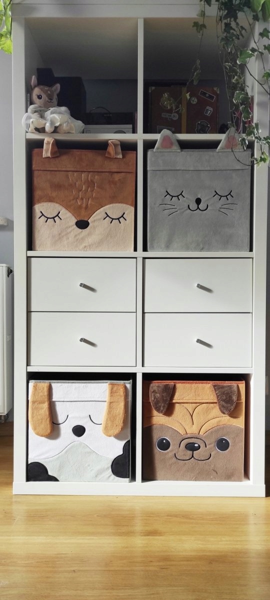 Kosz pojemnik tekstylny składany pudełko na zabawki kotek do regału Kallax Szerokość mebla 31 cm