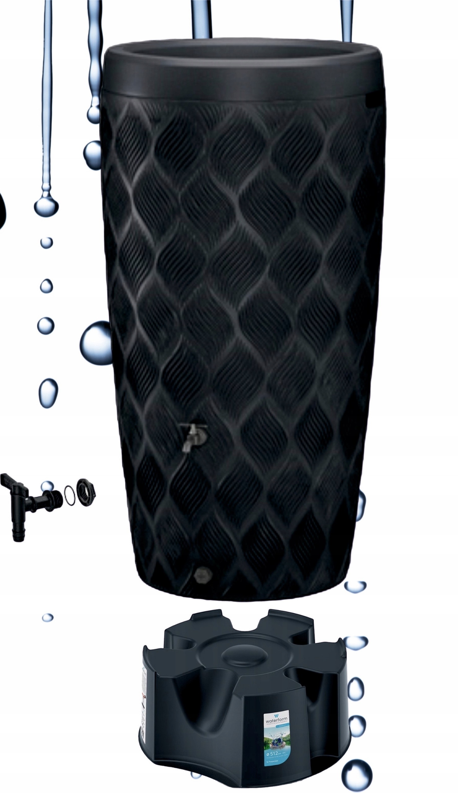 ZBIORNIK NA DESZCZÓWKĘ 240L FLOW Z PODSTAWĄ I KRANIKIEM ANTRACYTOWY