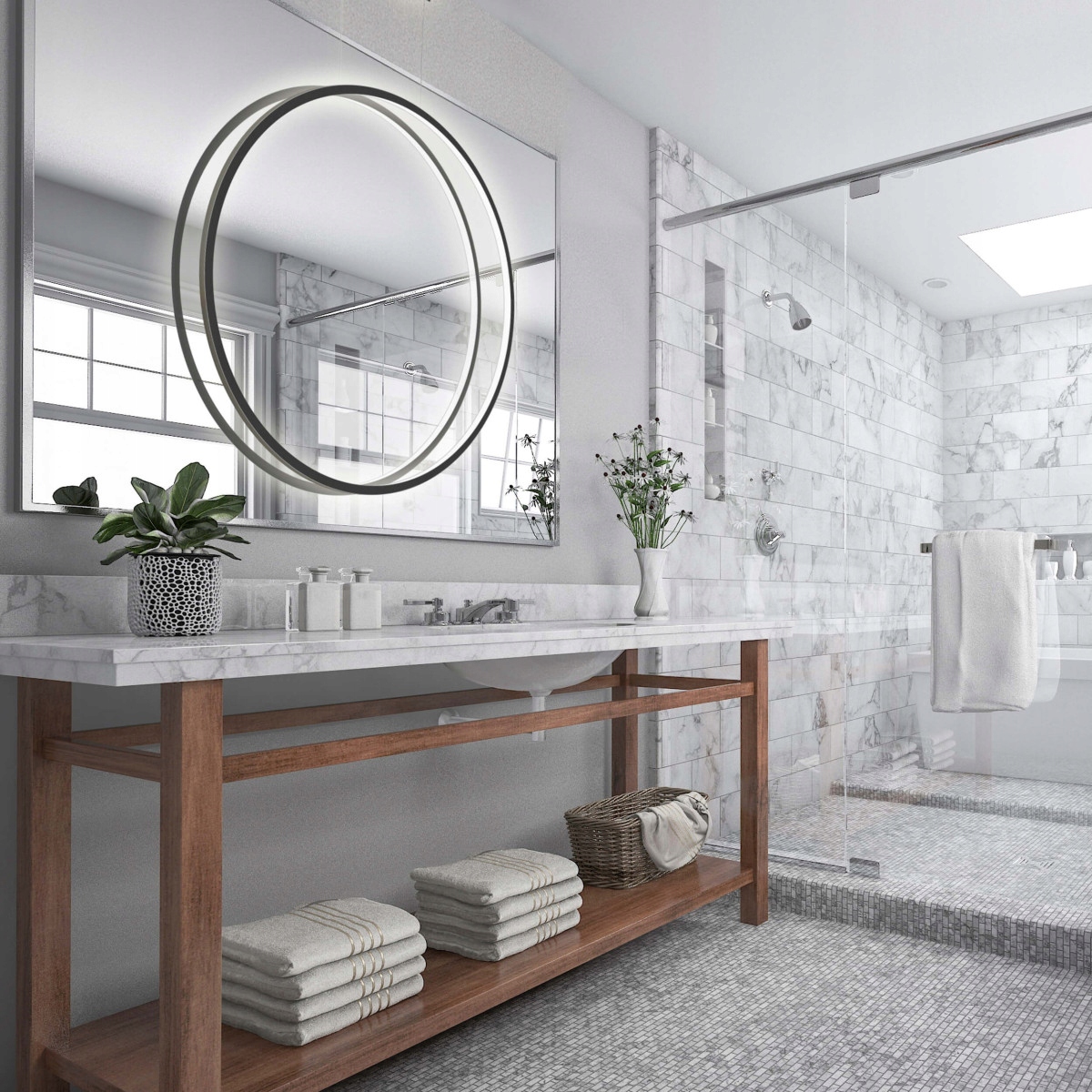 Kruhová lampa pro osvětlení zrcadla kruhová Led Mirror 90 cm černá