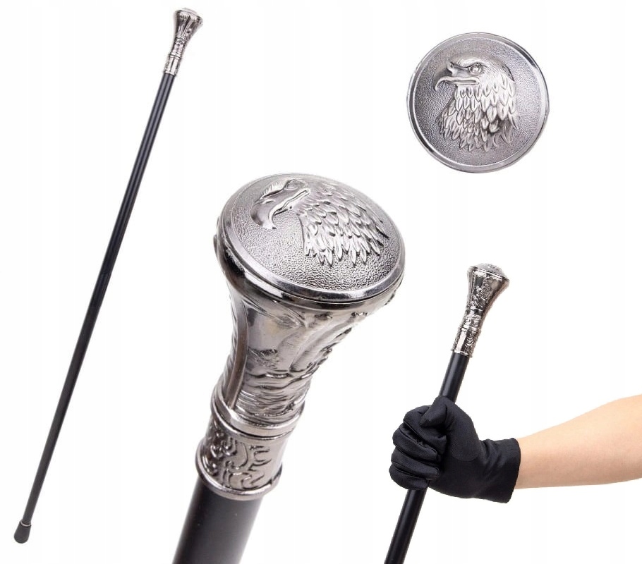 Laska metalowa ozdobna Berło Z Orłem Srebrna Stylowa laska