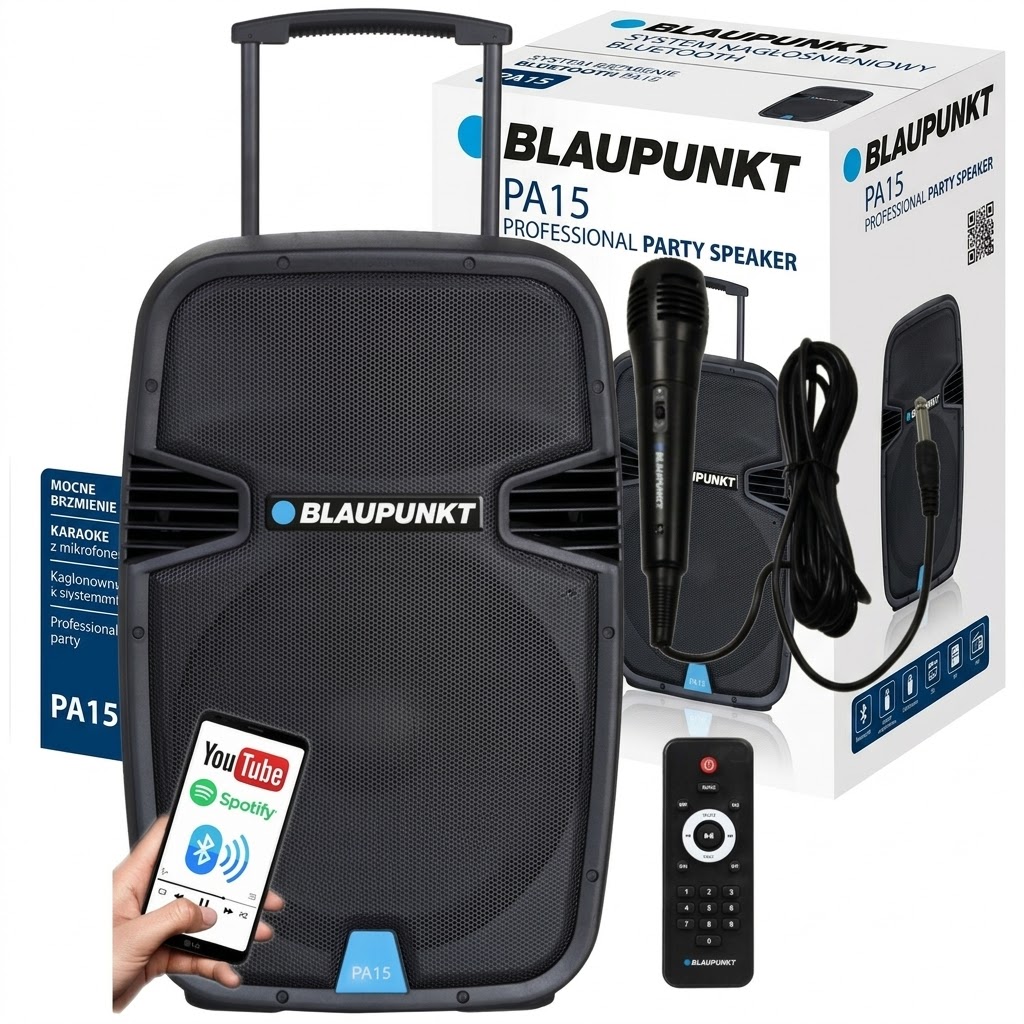 Aktivní Reprobox Blaupunkt PA15 700W Bluetooth Karaoke Mikrofon Dálkové Ovládání