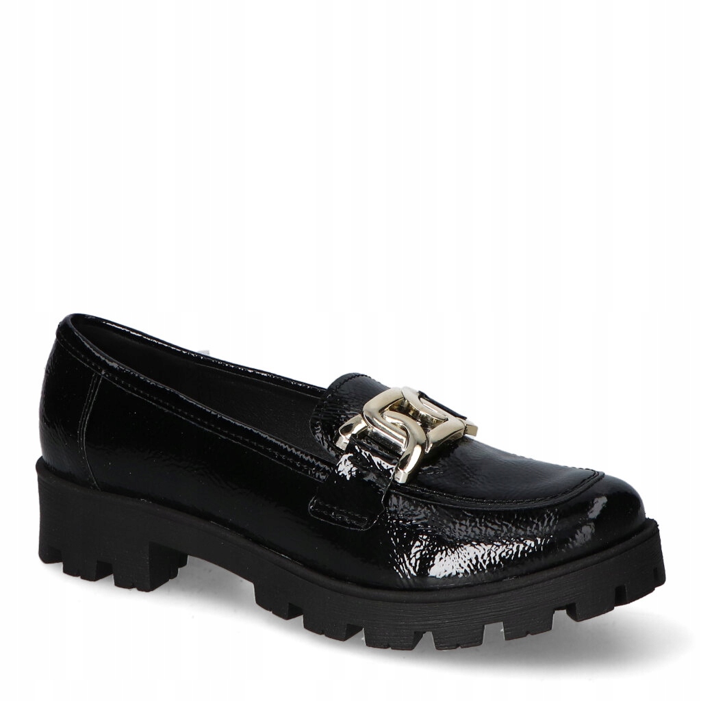 Mokasíny Kamex-But Martyna Černá Voda Lak Zlatá Ozdoba Řetěz 39
