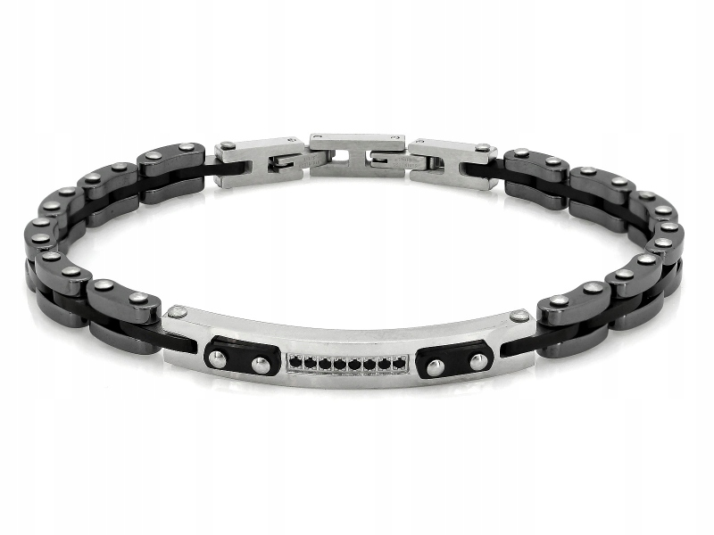 Pánský ocelový náramek s černými prvky a zirkony 21 cm jako dárek