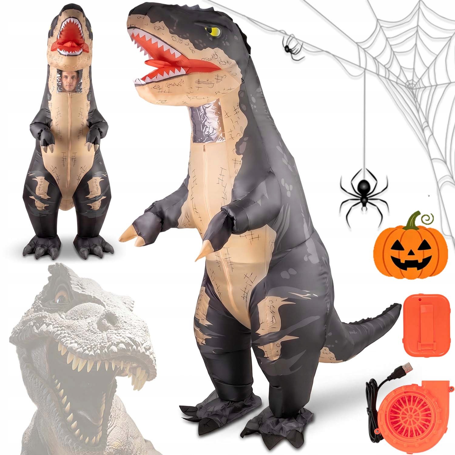 Nafukovací Kostým Dinosaura T-rex Převlek Halloweenská Párty 160-190 CM