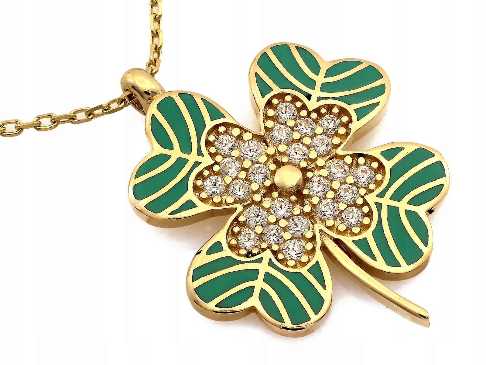 Dámský náhrdelník ze zlata 585 s lesklou zirkonií čtyřlístek