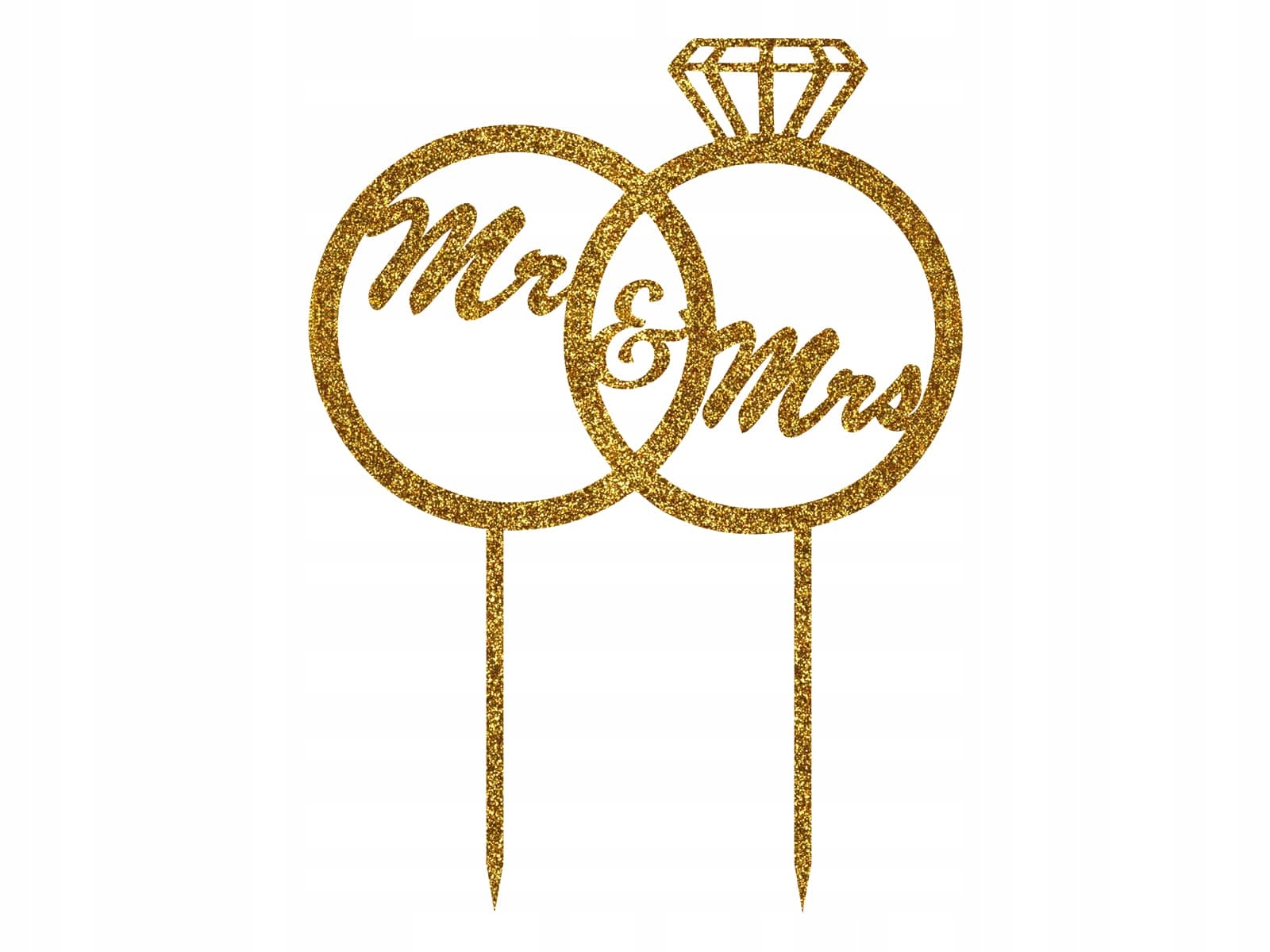 

Topper z pleksi brokat złoty na tort Mr Mrs Wesele