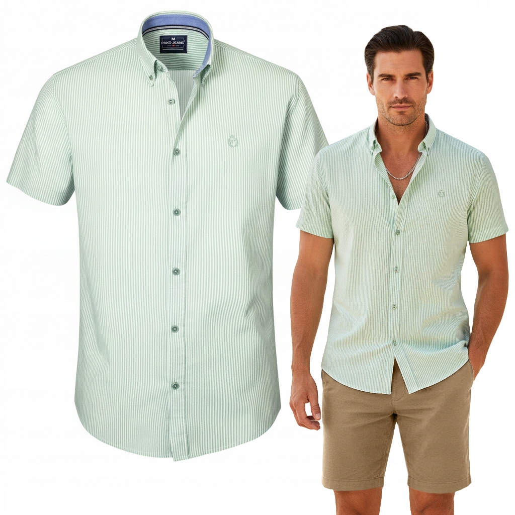 Pánská bavlněná košile s krátkým rukávem a Viskózou Slim Fit Pako Jeans