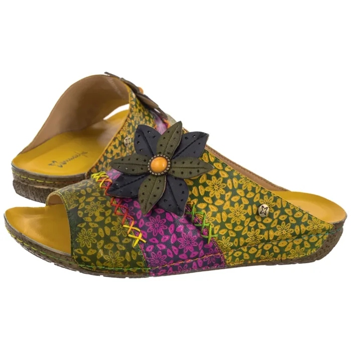 Dámské kožené boty Nazouváky Maciejka Zelená/Růžová K7408-07/00-1