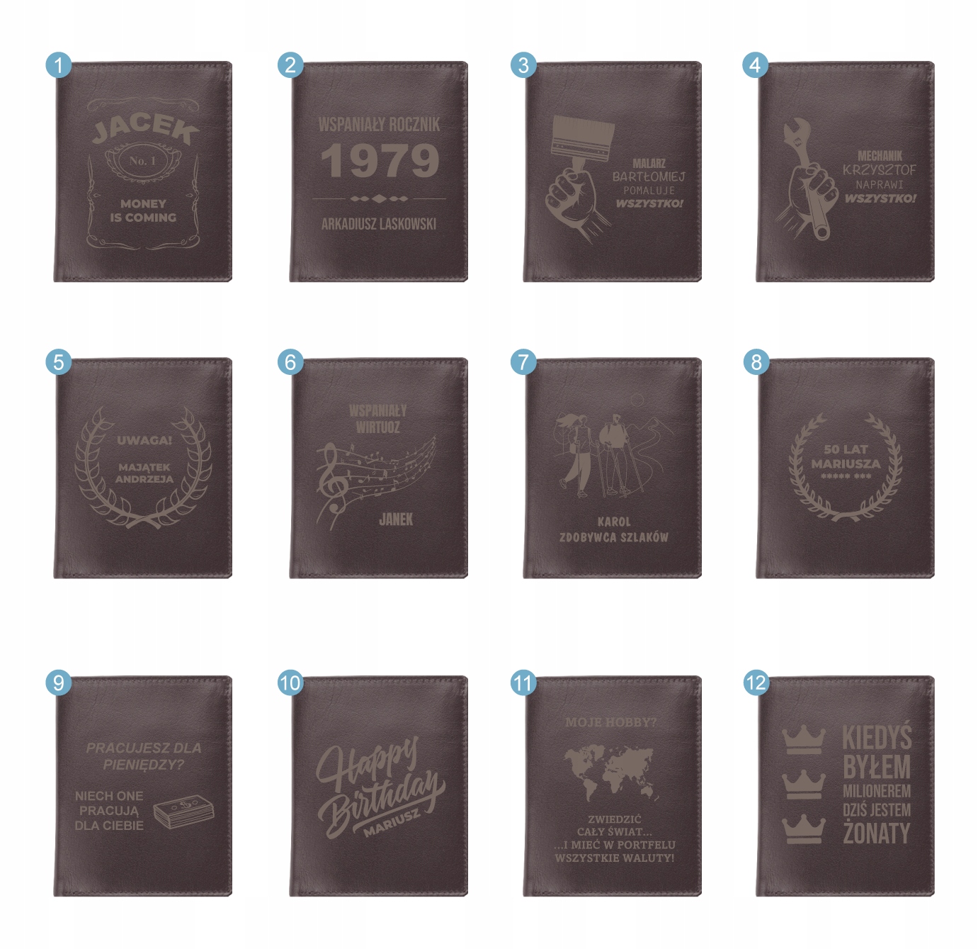 BRĄZOWY SKÓRZANY PORTFEL MĘSKI PREZENT GRAWER Wzór dominujący mix wzorów