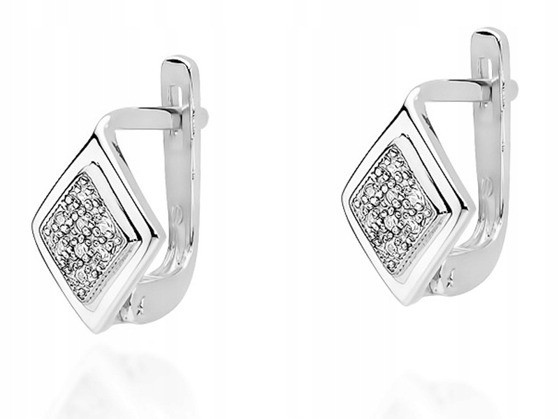 Zlaté náušnice 585 Kwadraciki S Brilianty 2,60g s diamanty pro ni 14k