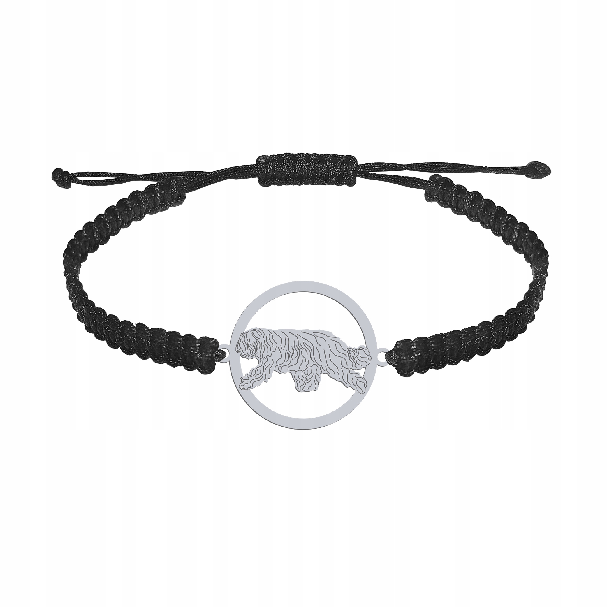 Stříbrný náramek se psem Rumunský ovčák Mioritic 925 Makramé Gravírování