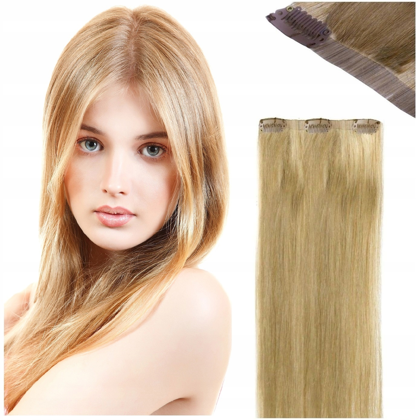 Bezešvé Clip-in Příčesek Do Vlasů 100% Přírodní 50 CM teplá blond 14