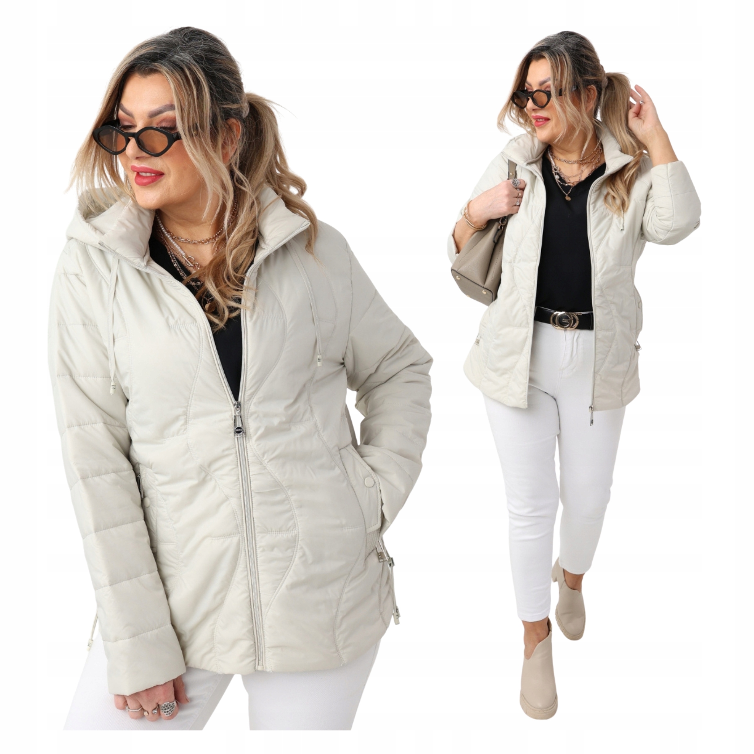 Kurtka Pikowana Damska Z Kapturem Lekko Ocieplana Przejściowaduże Rozmiary