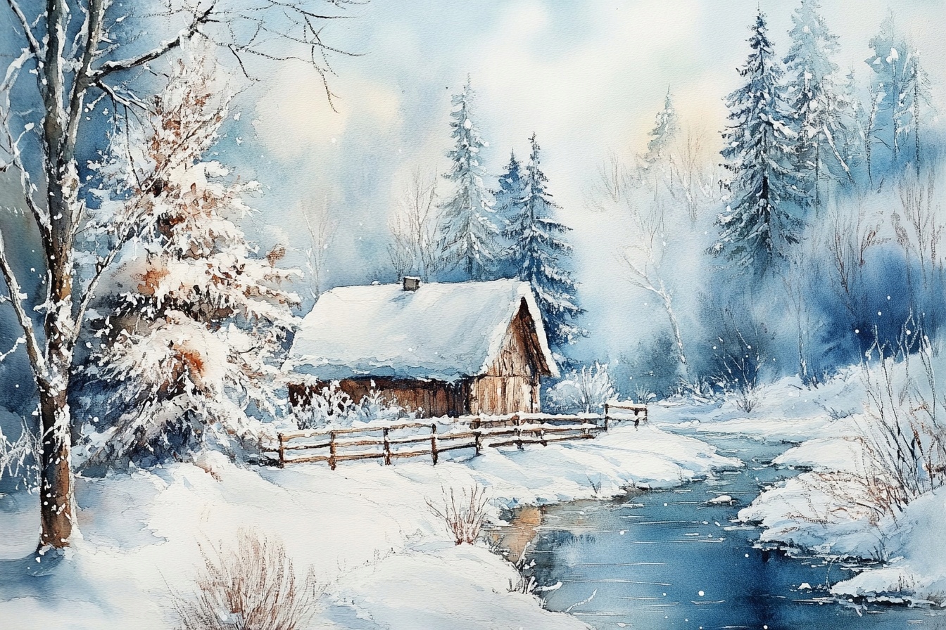 Obraz Na Plátně Canvas Krajina Zima Les Dům Řeka Sníh 120x80
