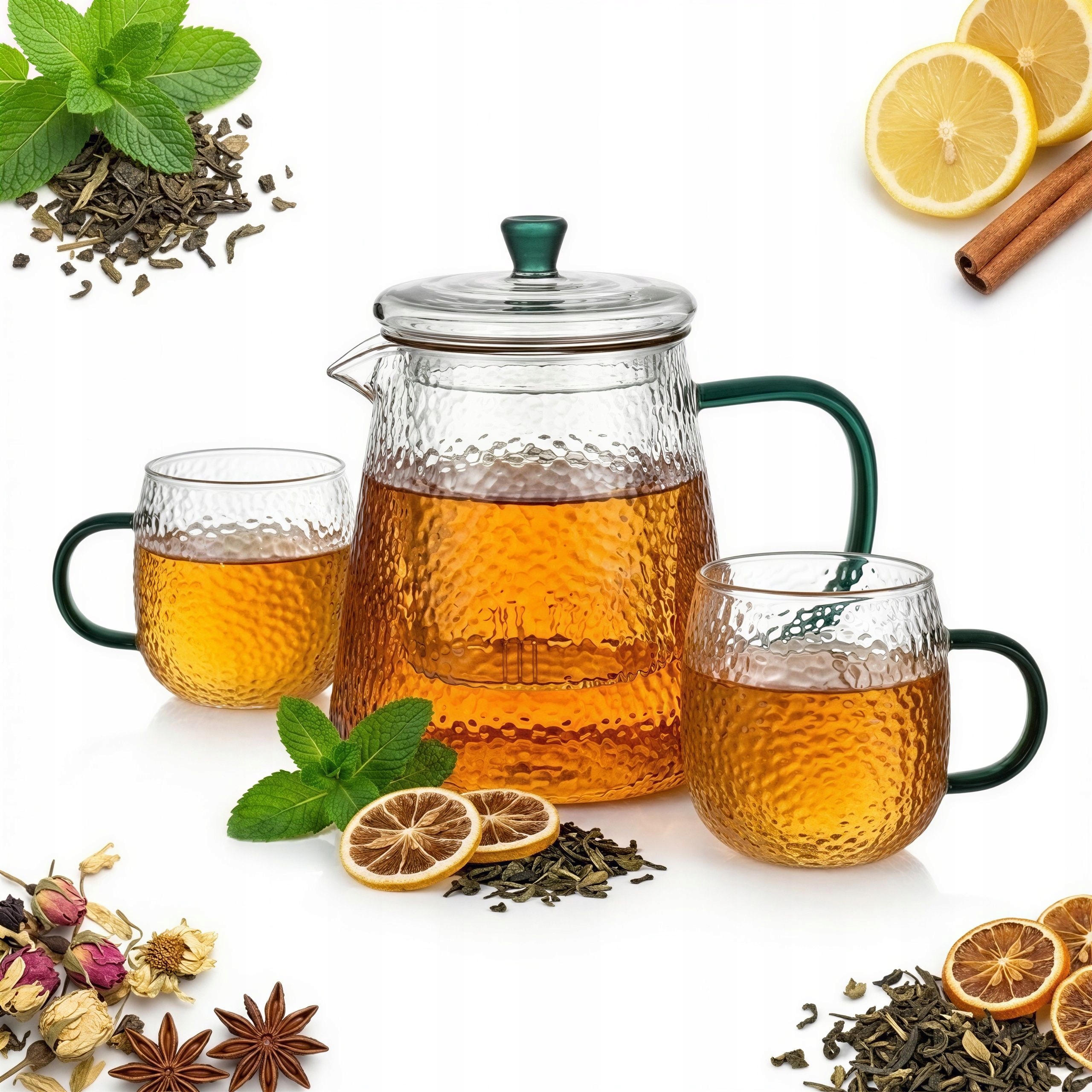 Čajová Konvice Se Sítkem 1 L Na Čaj 2 Sklenice 300 ML Zelené Ucho Sklo