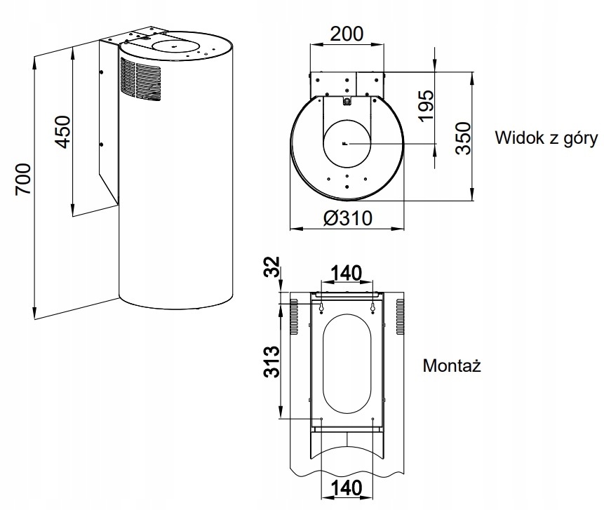 OKAP KUCHENNY TUBA PRZYŚCIENNY SATYNA ELBA WPB731 Kolor dominujący srebrny/szary