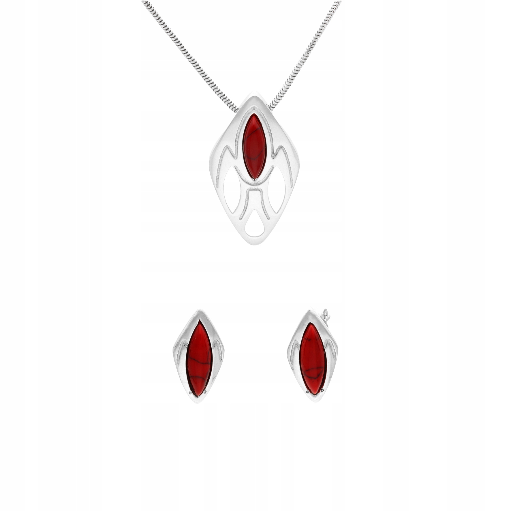 Komplet s korálem romb stříbro