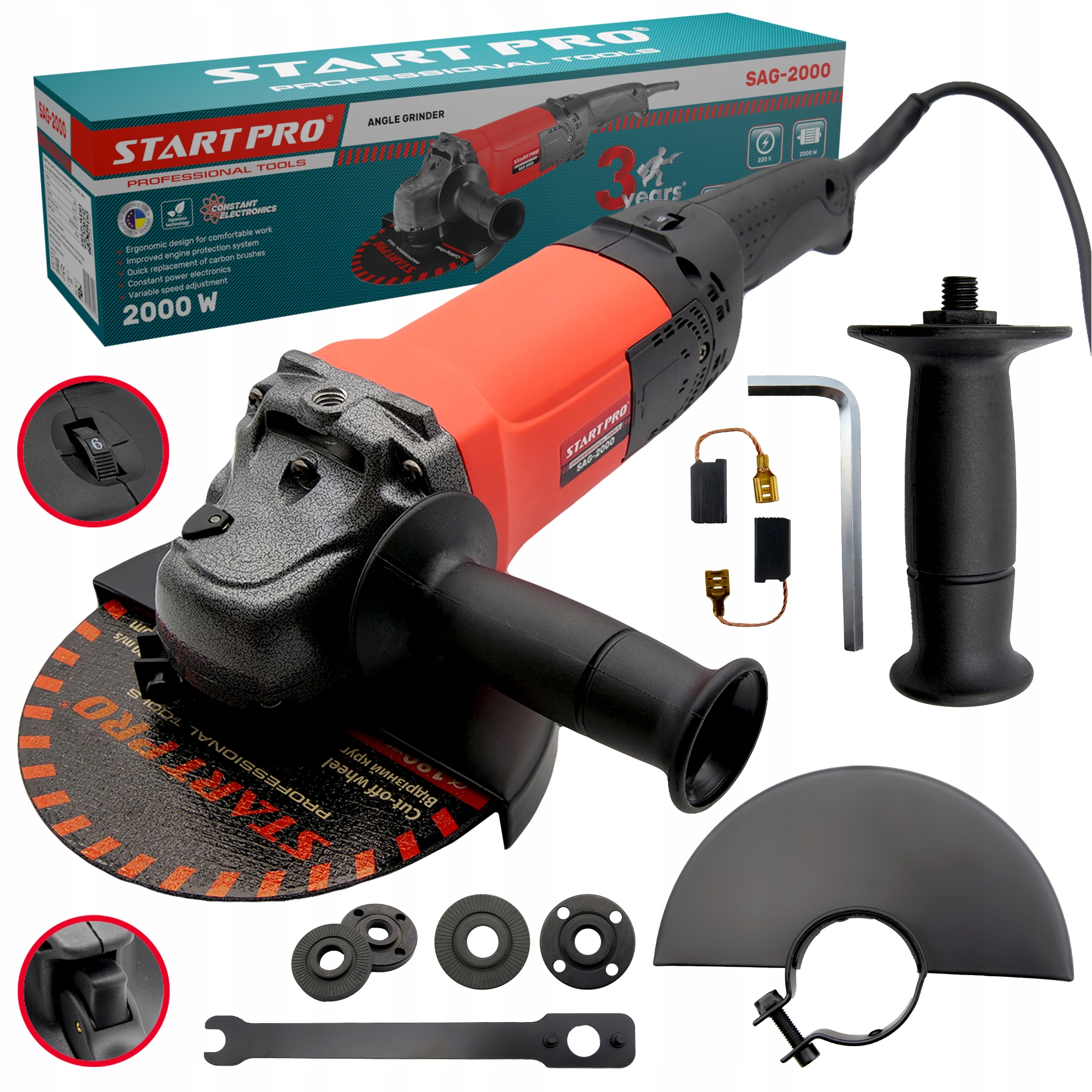 Szlifierka Kątowa Diax 1400W Mocna Kątówka Regulacja Obrotów 180MM StartPro