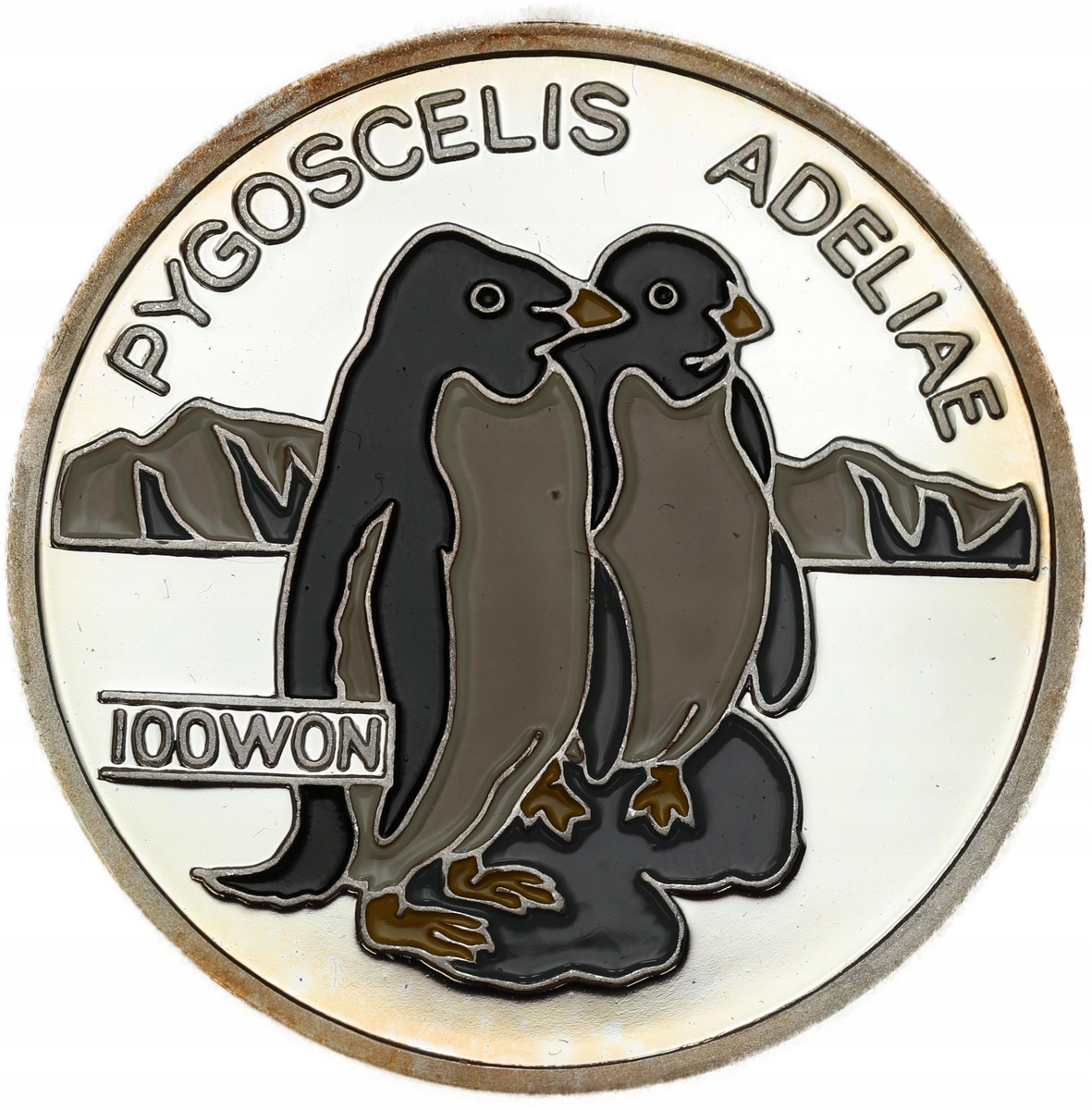 Korea Północna. 100 won 1995, Pingwin Adel – SREBRO