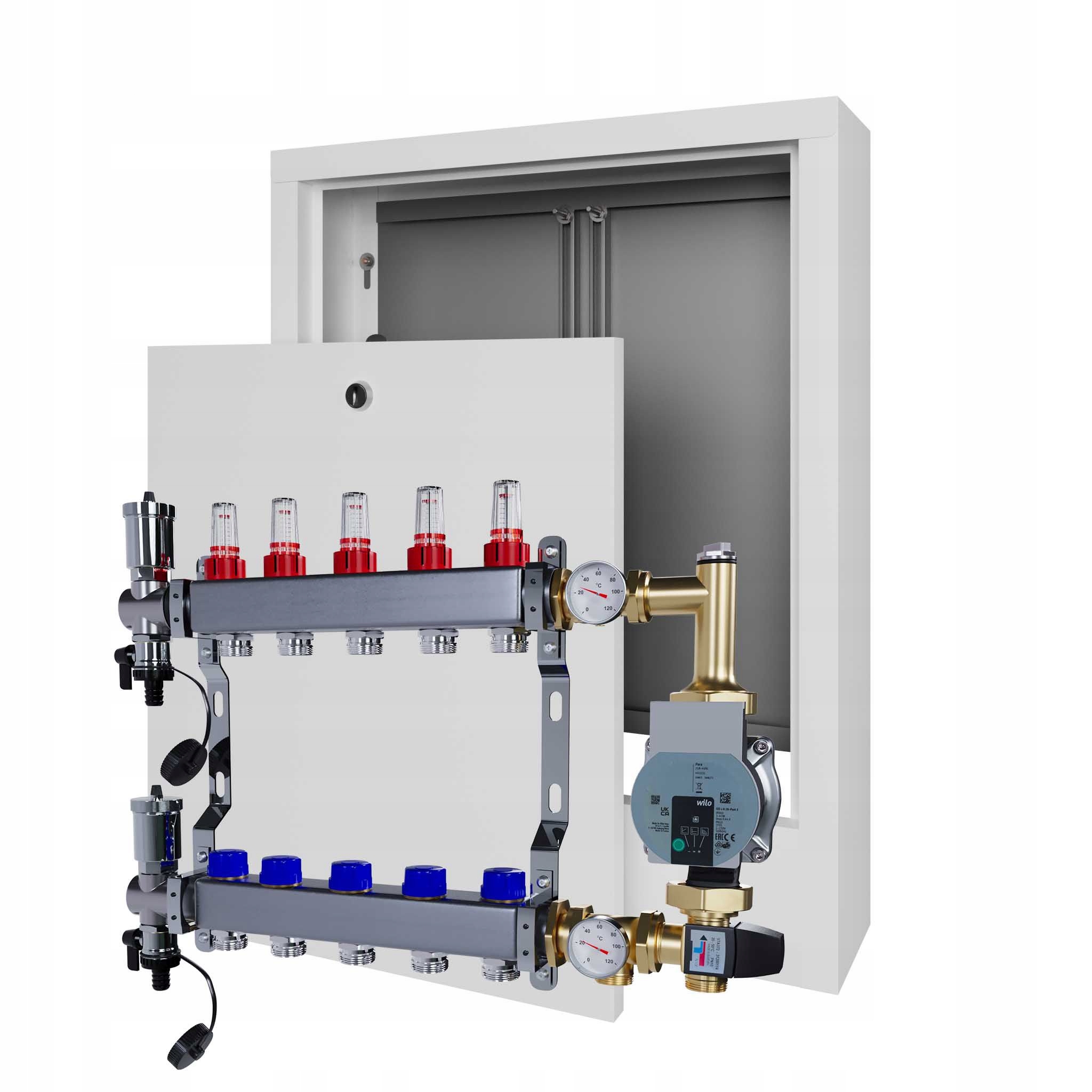 Nerezový rozdělovač pro podlahu 5 čerpadel Wilo a nástěnný box