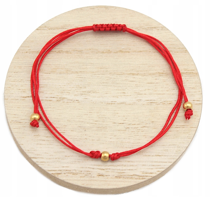 

Bransoletka Czerwona Amulet Złota Kulka Stal