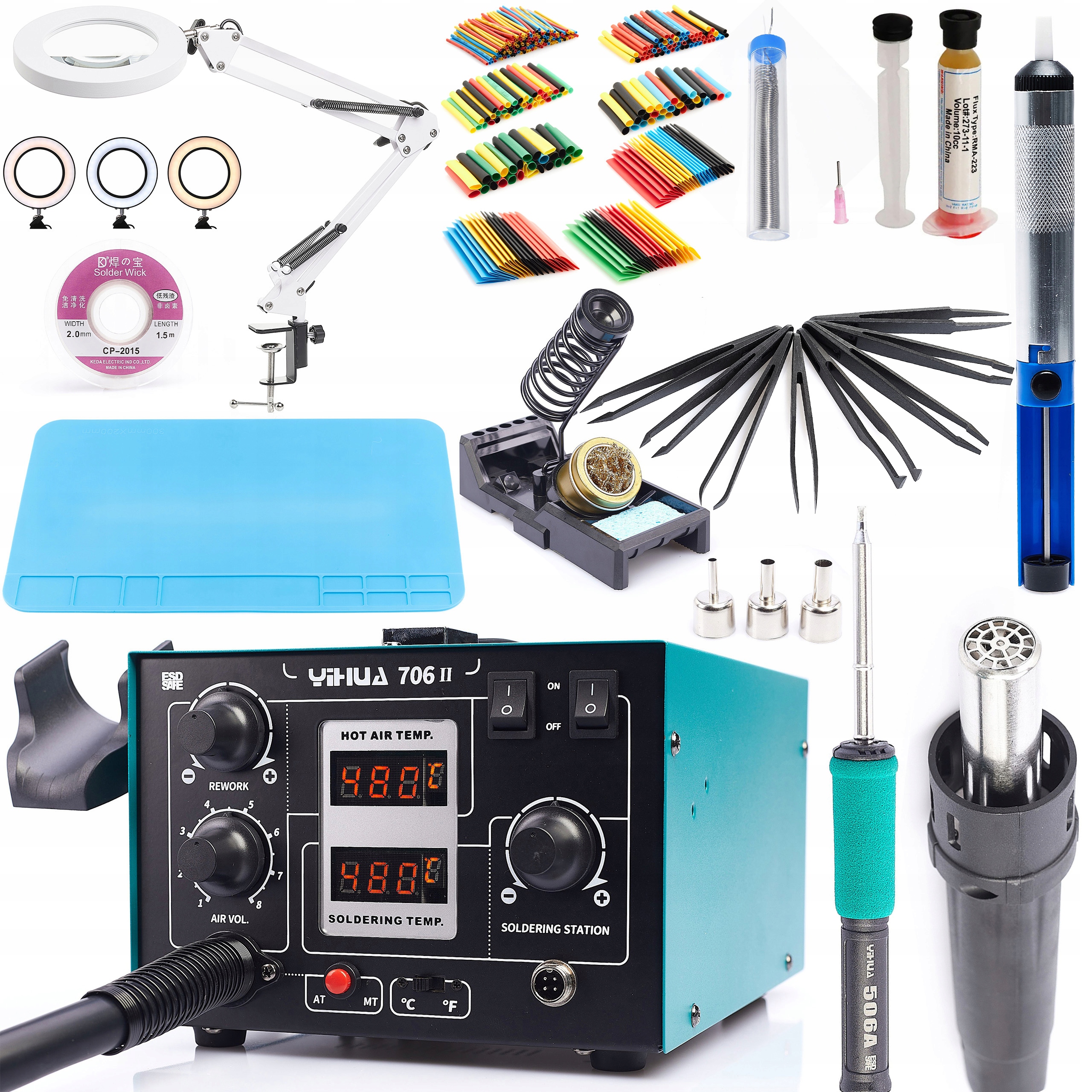 Pájecí Stanice T12 2V1 Hot Air Yihua 706 II Lampa Podložka Cín Sada Pinzet