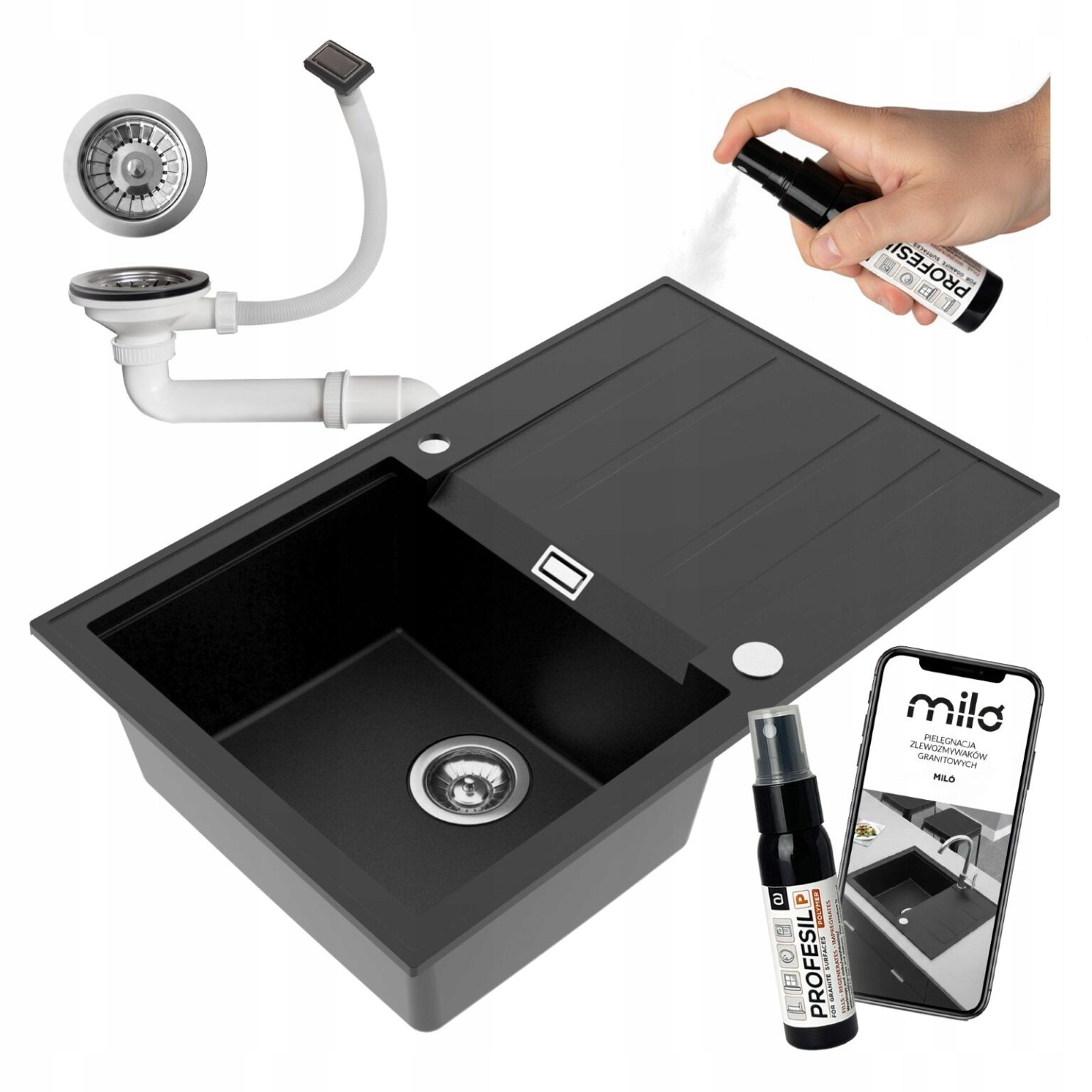 Granitový Jednokomorový Kuchynský Drez Miló Avangard Sifón